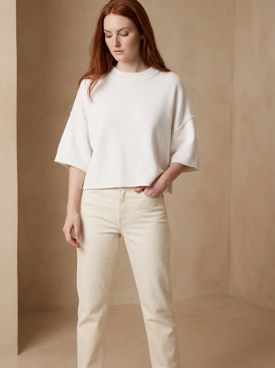 Lightweight Short Sleeve Cropped Knit Sweater Top