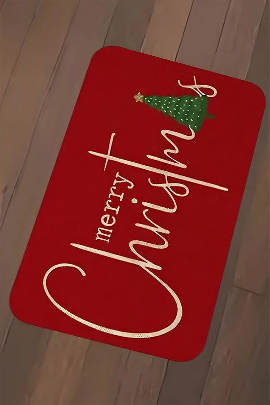 Fiery Red Merry Christmas Print Absorbency Entrance Mat