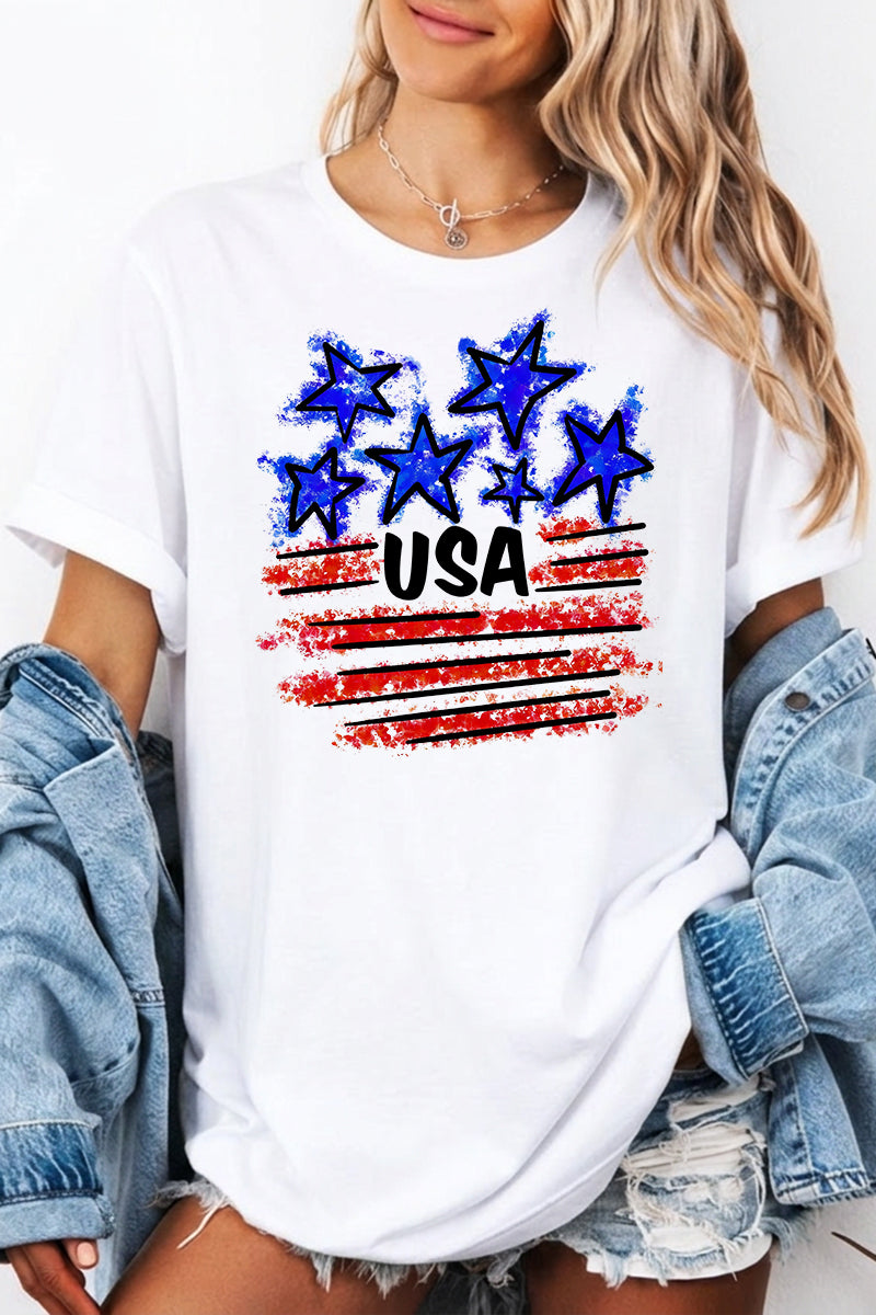 Patriotic Graphic Tee Oversized USA Flag Holiday Top
