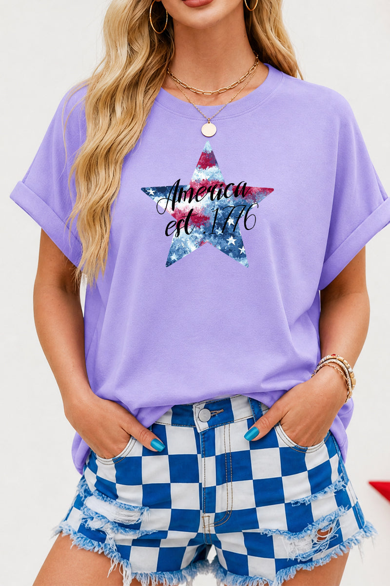 America Est 1776 Patriotic Star Graphic T Shirt