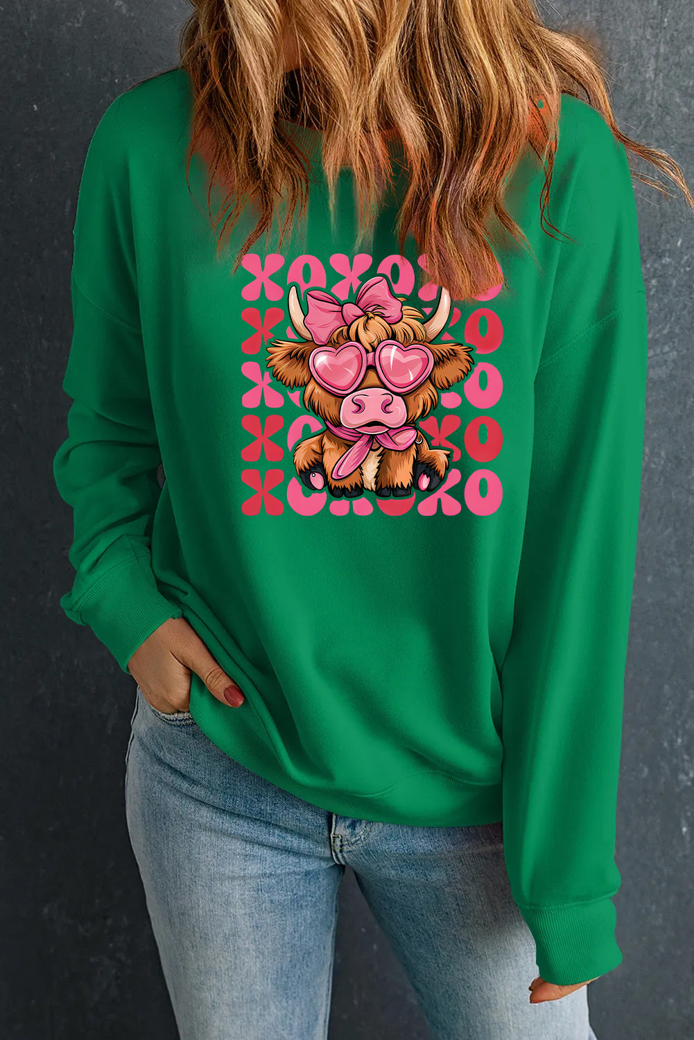 Valentine's Day Pink XOXO Textured Graphic Sweatshirt