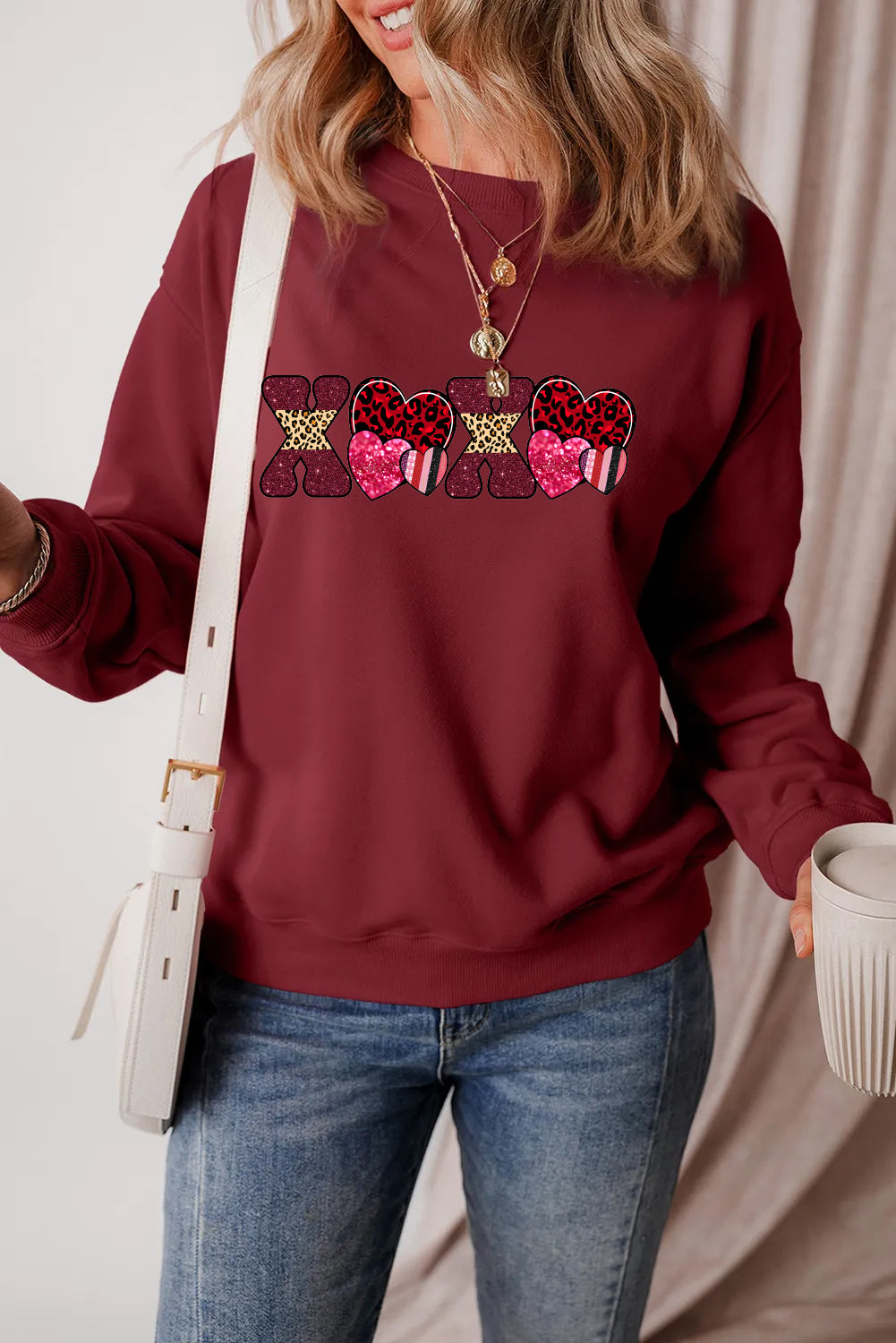 Valentine's Day Colorful XOXO Heart Graphic Sweatshirt