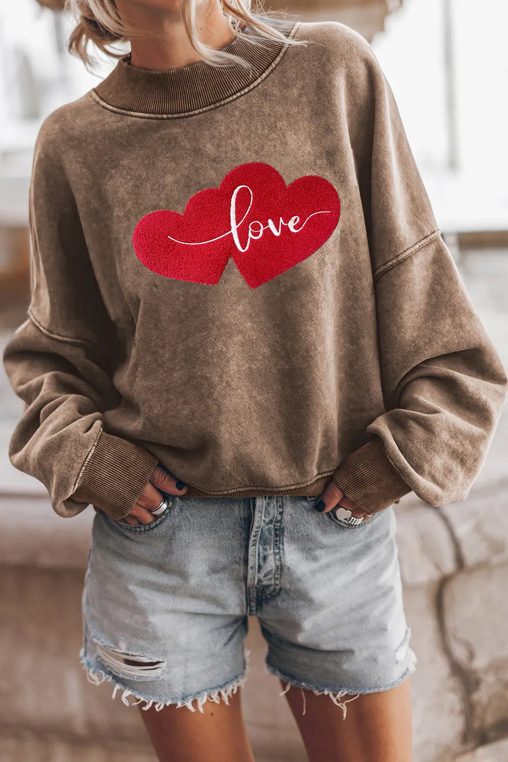 Valentines Day Love Double Heart Vintage Sweatshirt