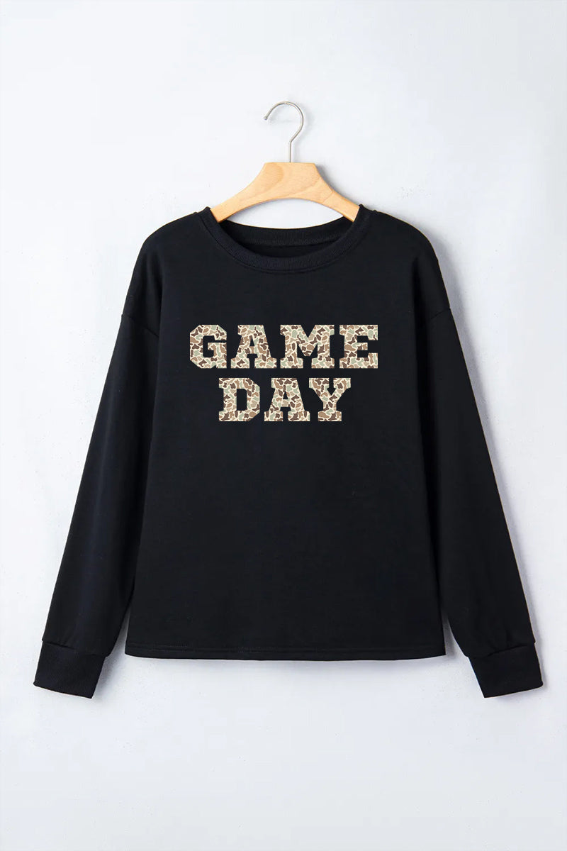 Game Day Leopard Graphic Black Crewneck Sweatshirt
