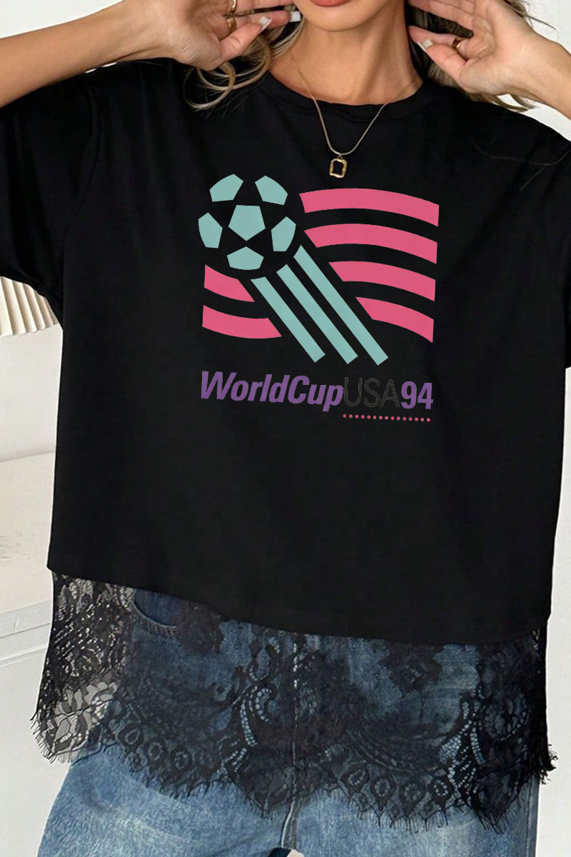 USA World Cup Graphic Lace Hem Oversized T Shirt