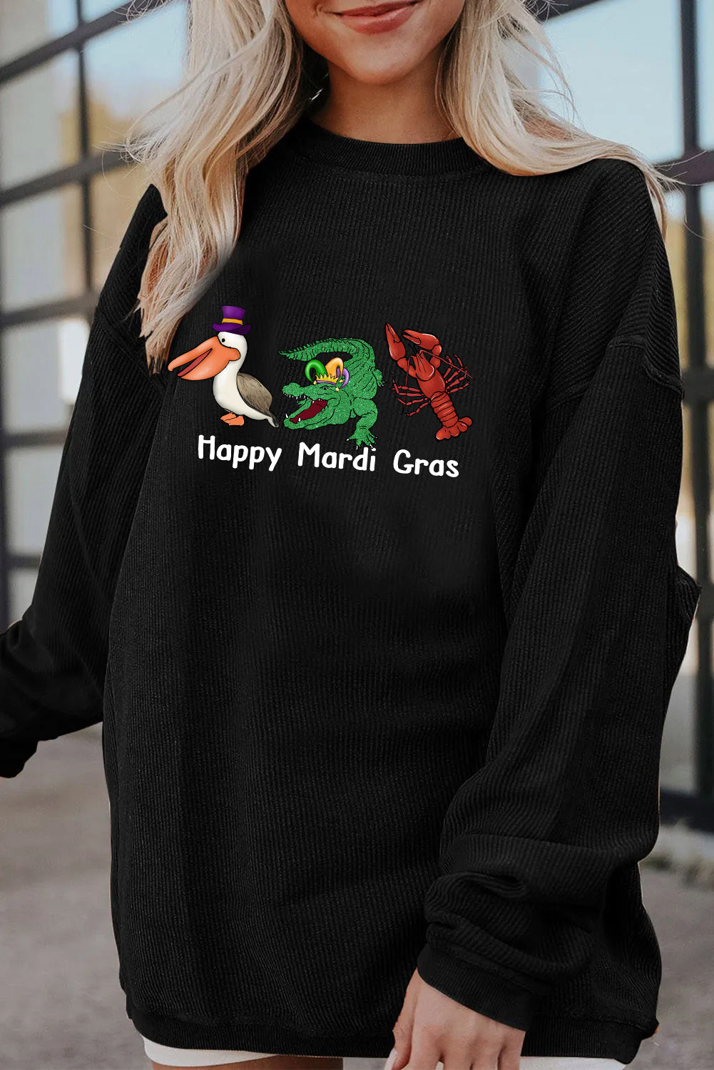 Happy Mardi Gras Gnome Graphic Corded Sweatshirt