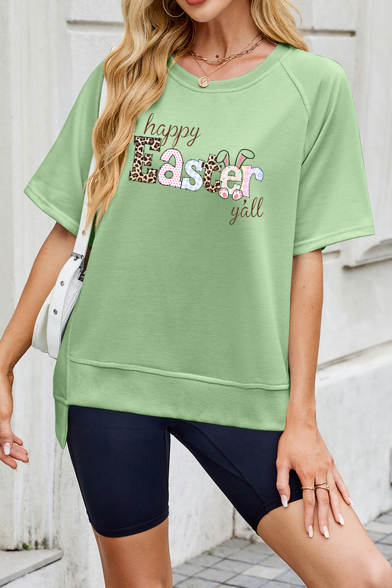 Happy Easter Graphic Tee Spring Casual Short Sleeve Top