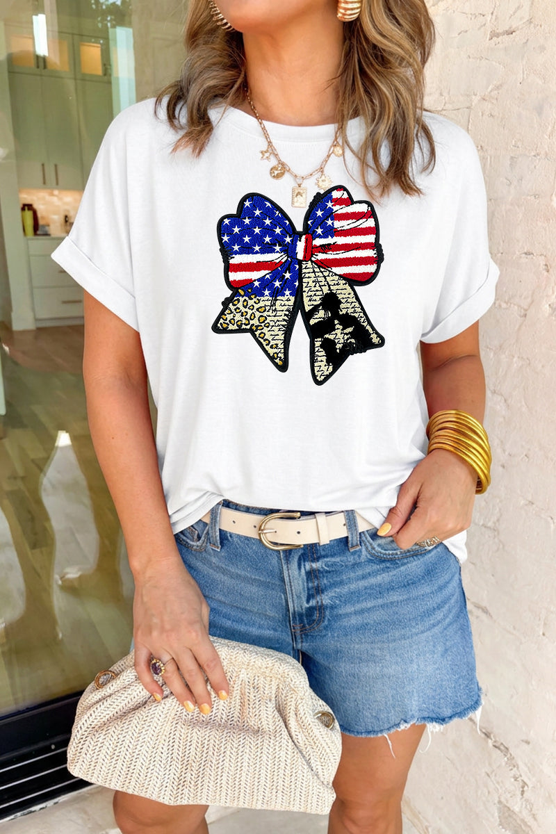 Women Patriotic Bow Flag Graphic Tee 4th of July