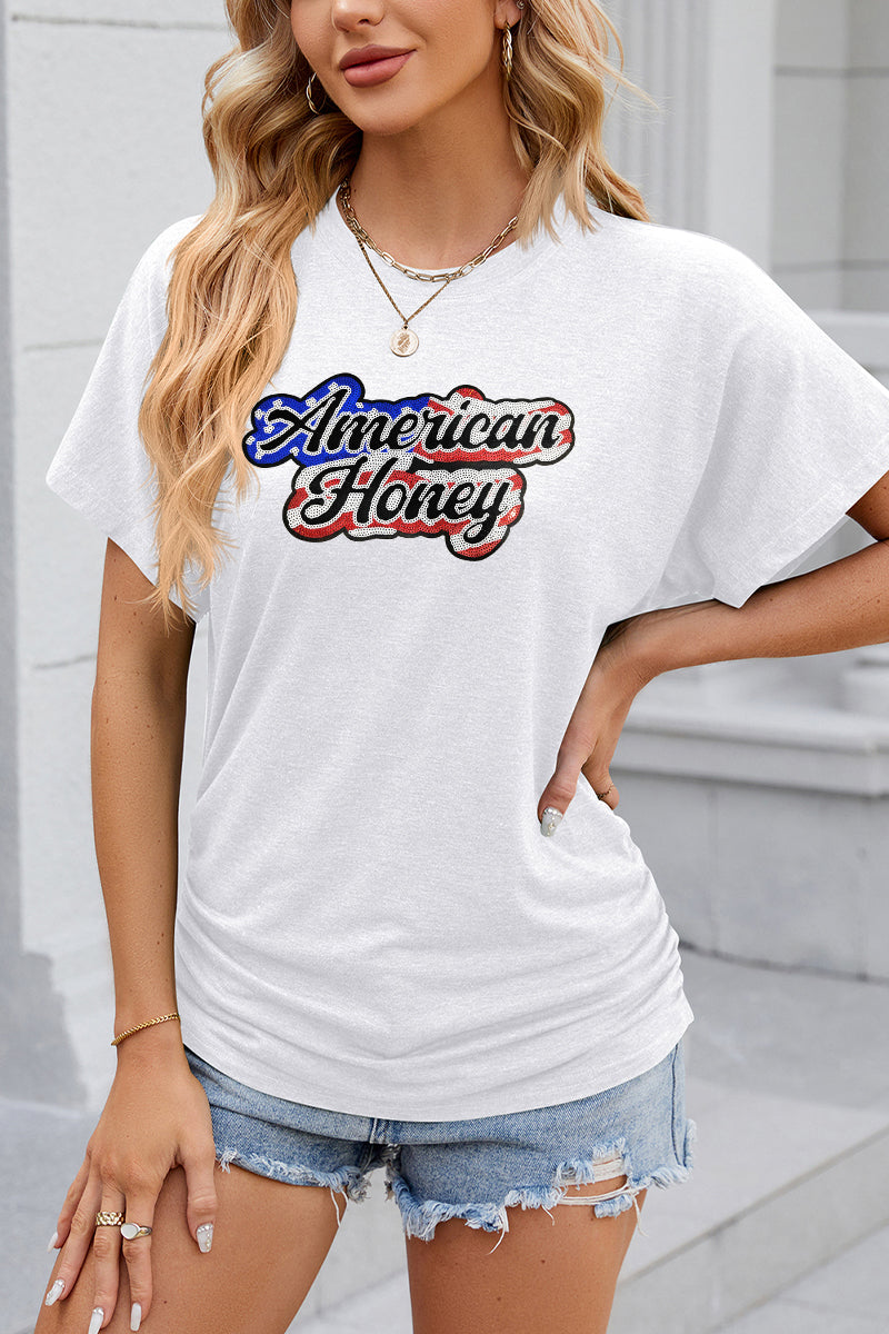American Honey Letter Graphic 4th of July Patriotic Tee