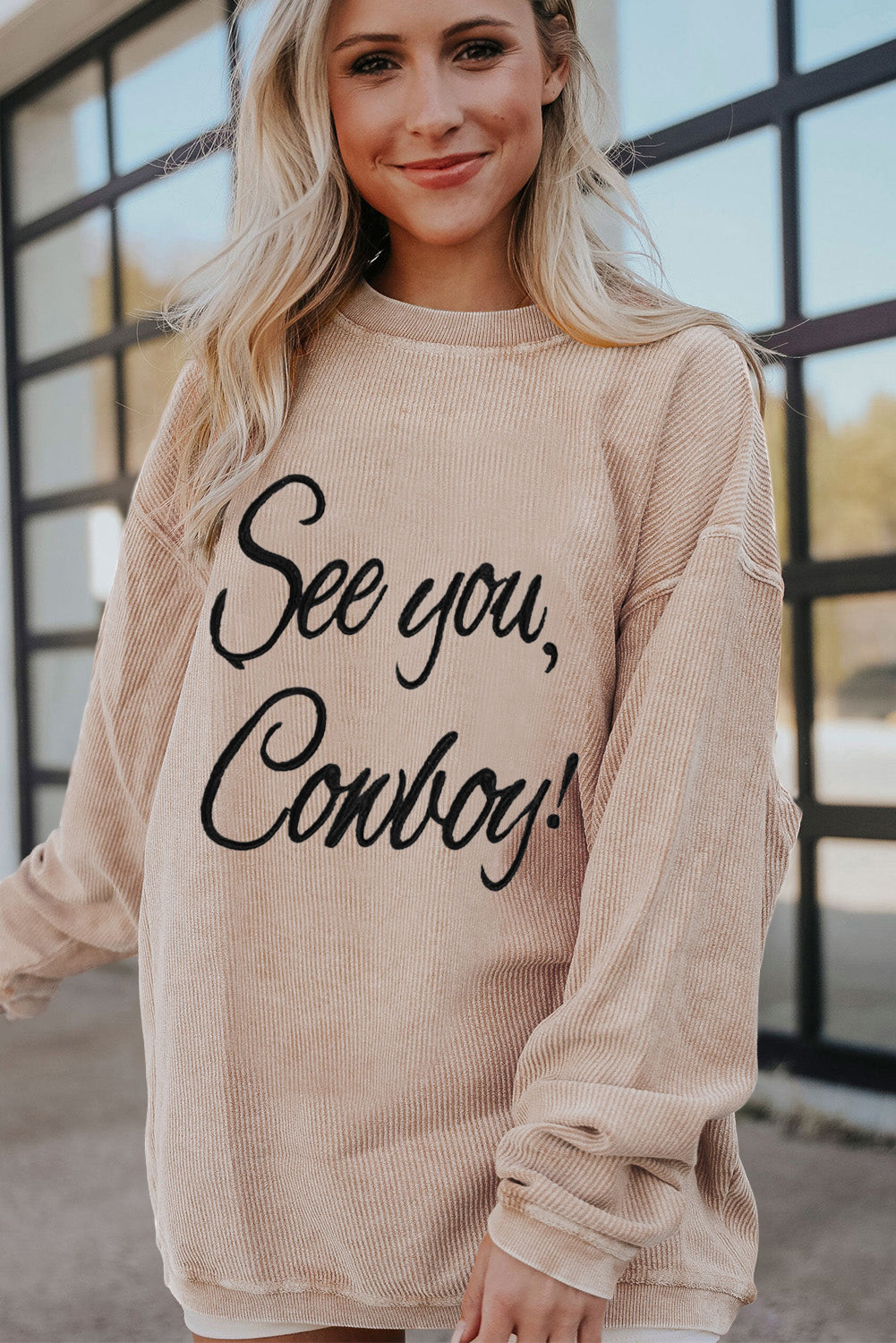 Western Cowboy Quote Letter Graphic Oversized Sweatshirt