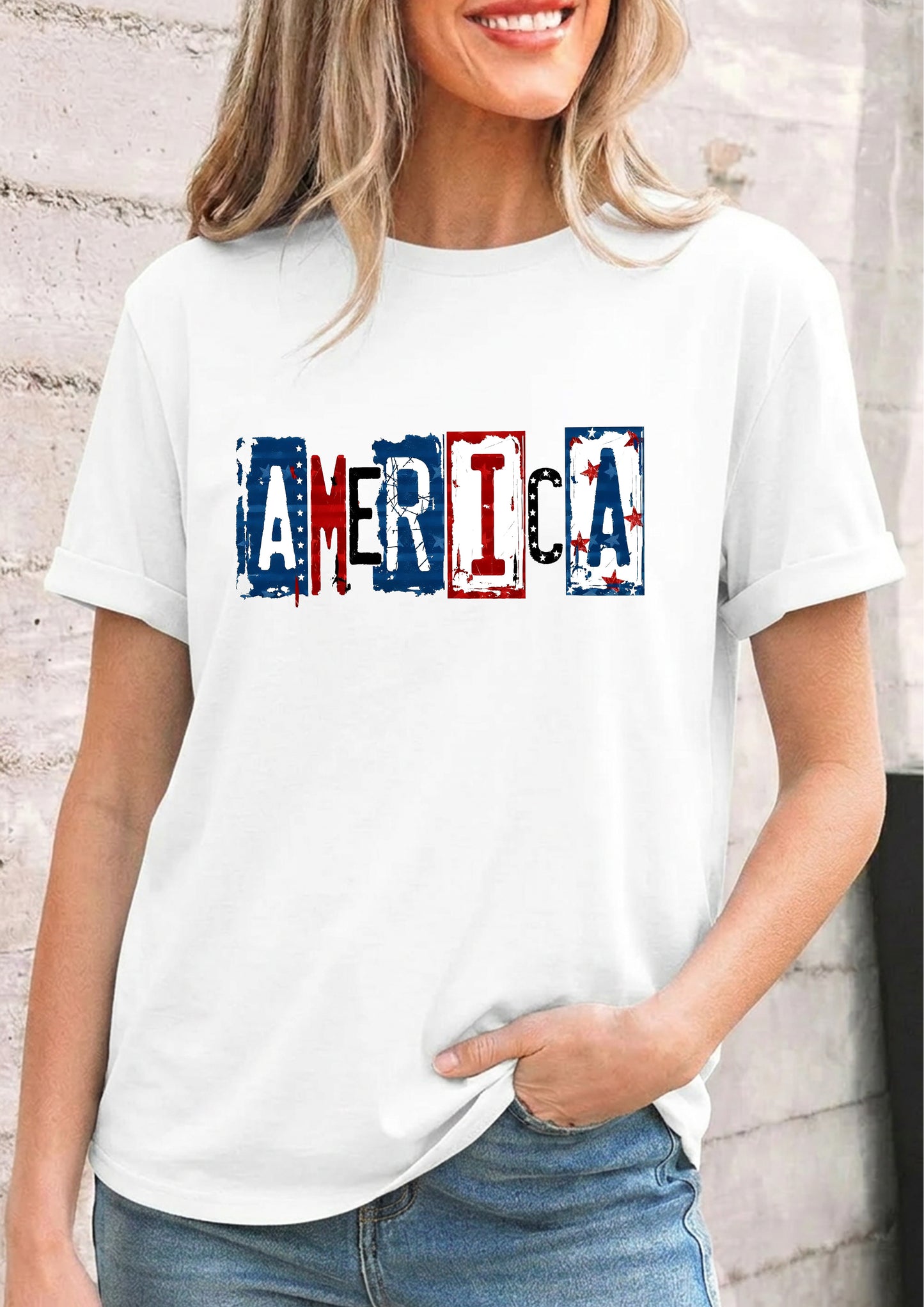 America Graphic Independence Day Vintage Patriotic Tee