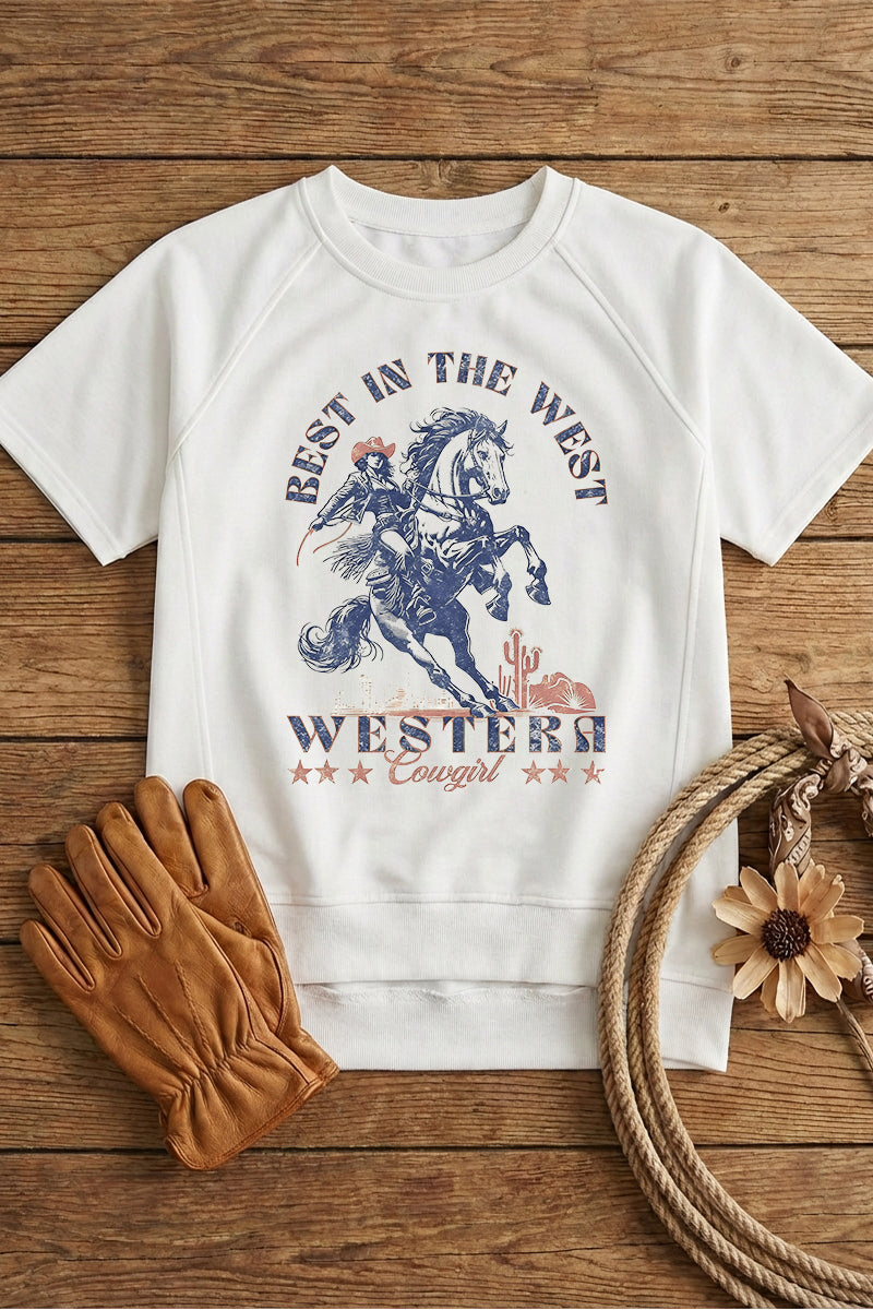 Western Horse Graphic Sweat Tee Casual Loose Cowgirl Top