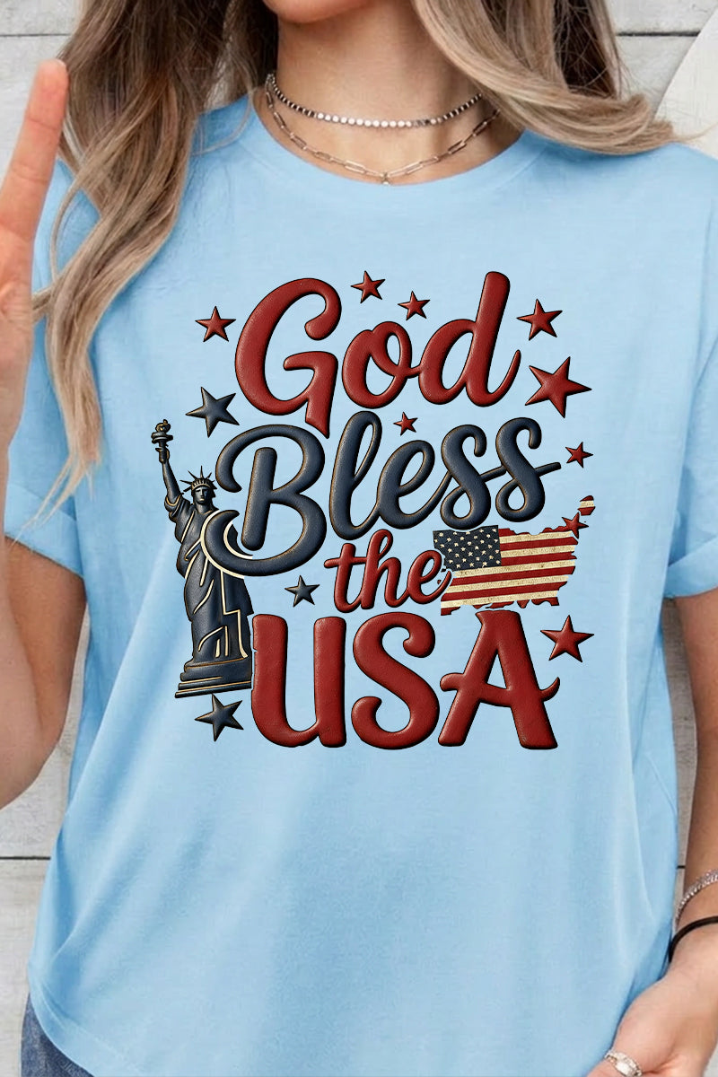 Fourth of July God Bless USA Graphic Tee for Women