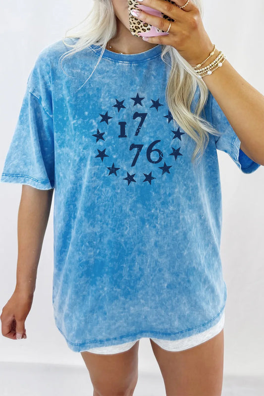 1776 Mineral Wash Graphic Tee Oversized Patriotic Vintage