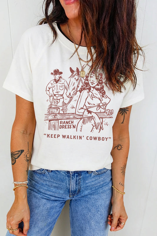 Western Cowboy Graphic Tee Vintage Rodeo Print Top