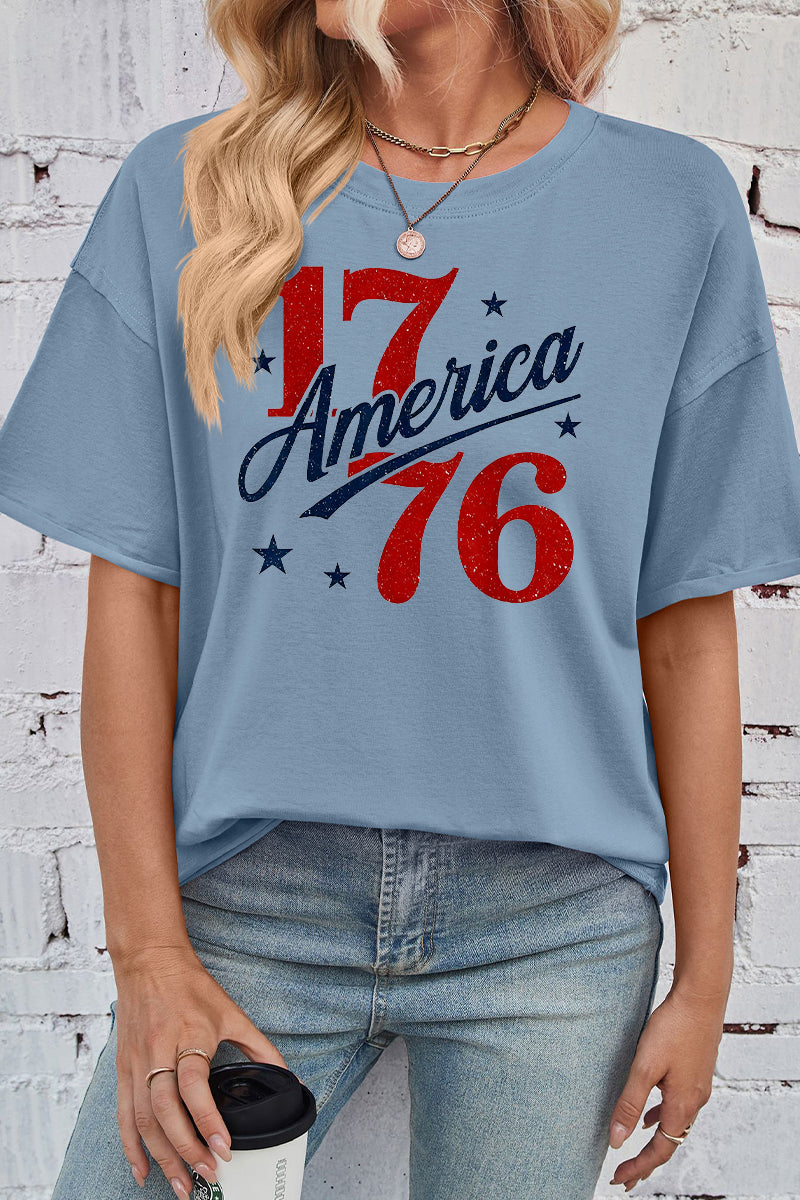 Patriotic Cotton Graphic Tee Oversized America 1776 Top