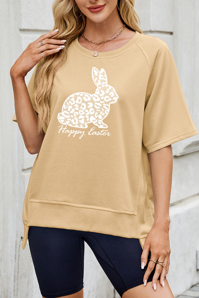 Happy Easter Bunny Graphic Tee Women Spring Casual Top