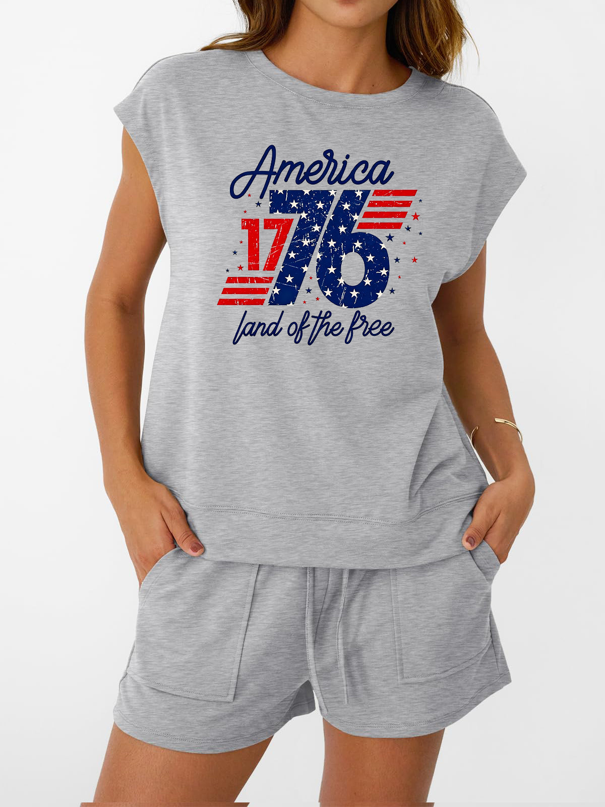 America 1776 Graphic Two Piece Set Patriotic Outfit