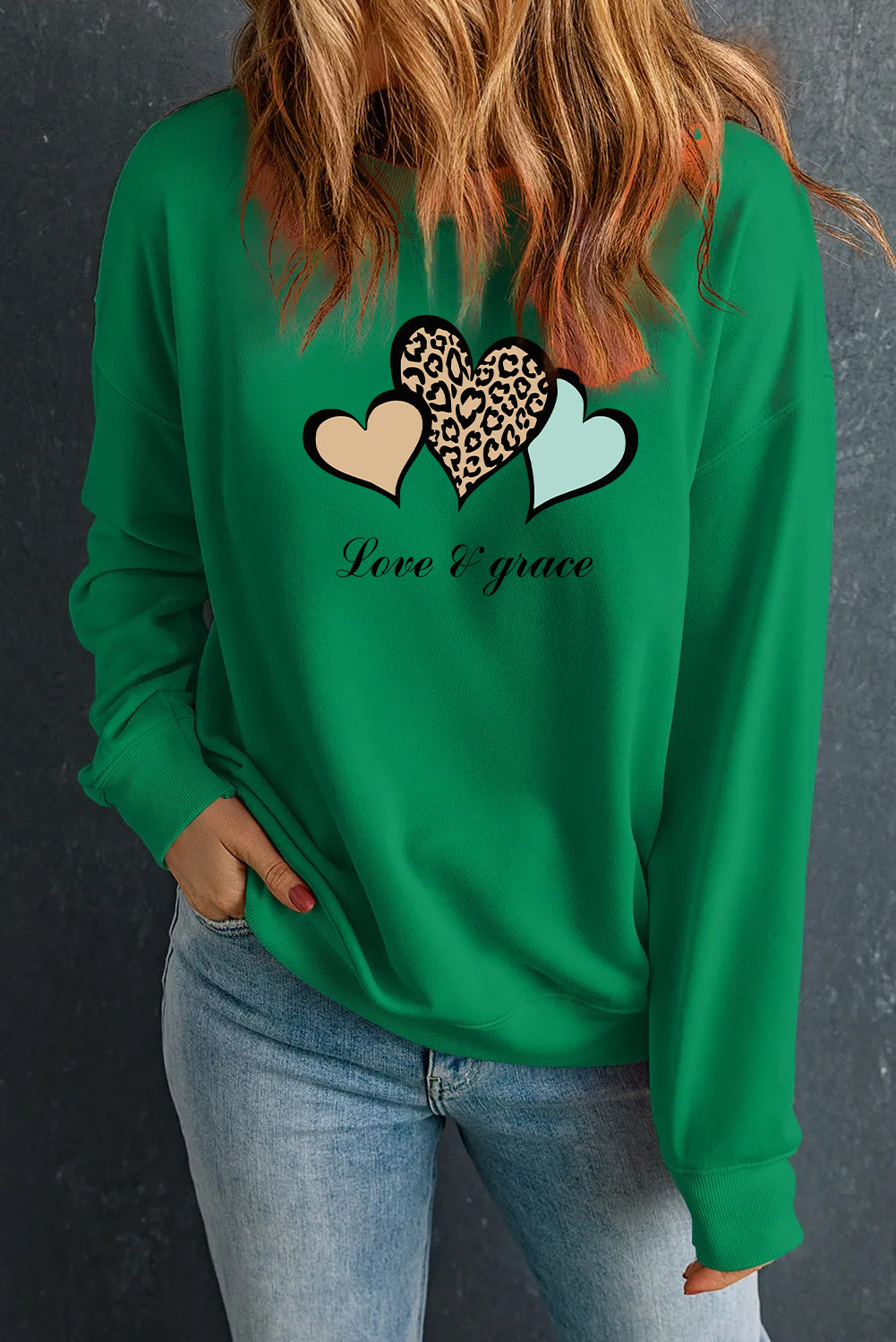Valentine’s Day Love & Grace Leopard Heart Graphic Sweatshirt