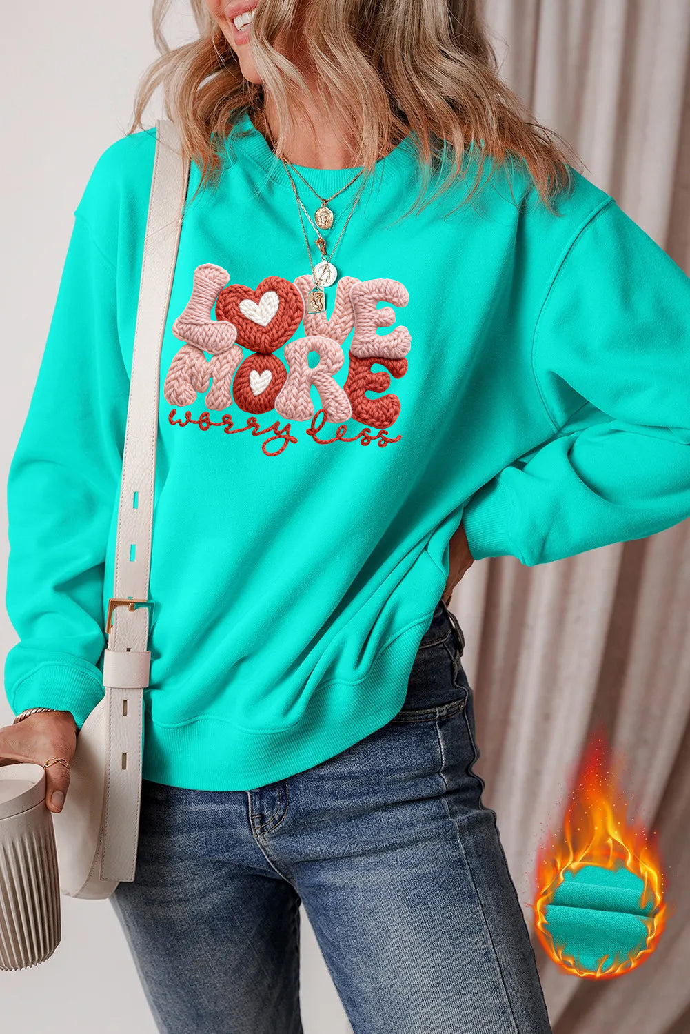 Valentine's Day Love More Heart Graphic Cozy Sweatshirt(Not Embroidery)