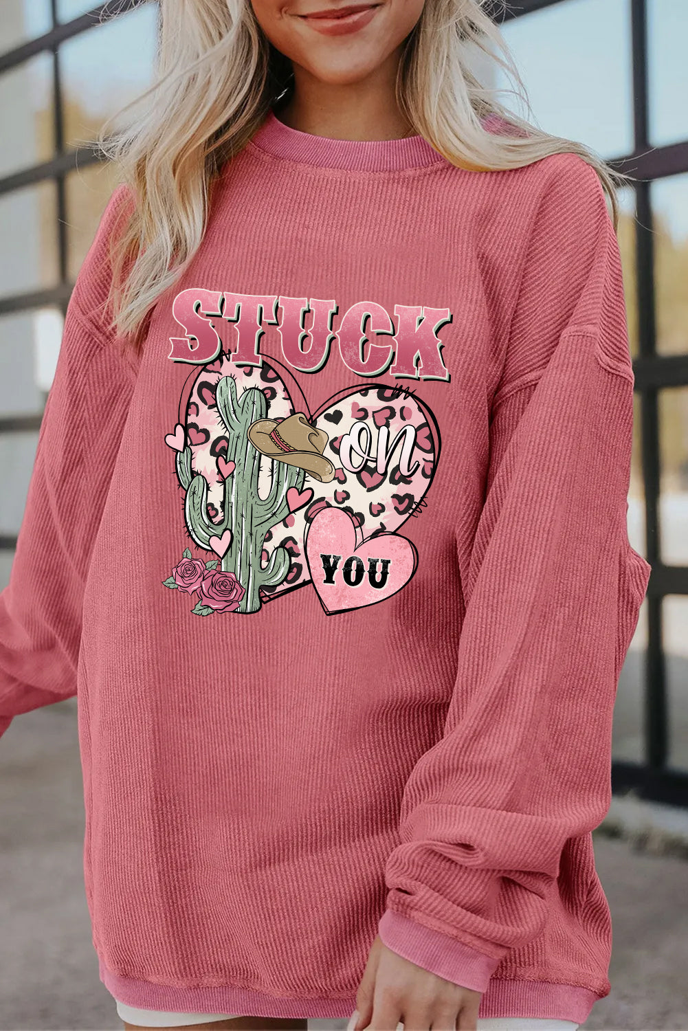 Valentine’s Day Stuck On You Cactus Heart Graphic Top