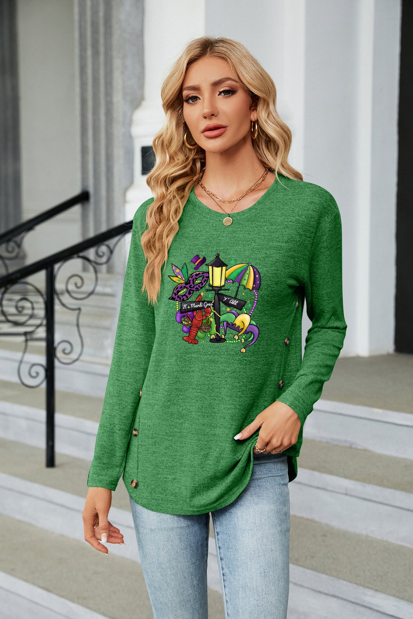 Mardi Gras Festive Mask Crown Graphic Casual Top