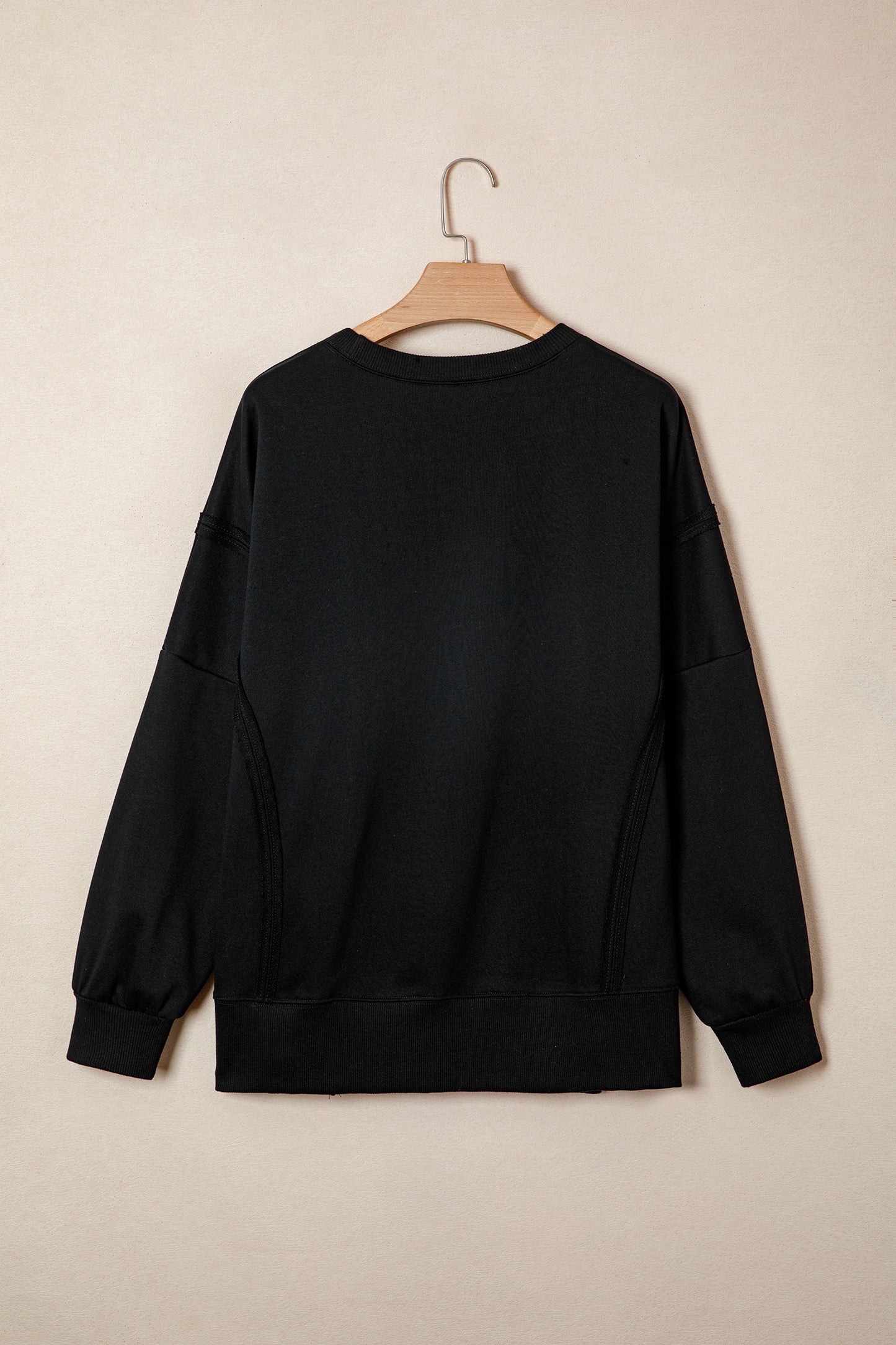 Pink Bow Sequin XOXO Letter Graphic Exposed Seam Baggy Sweatshirt
