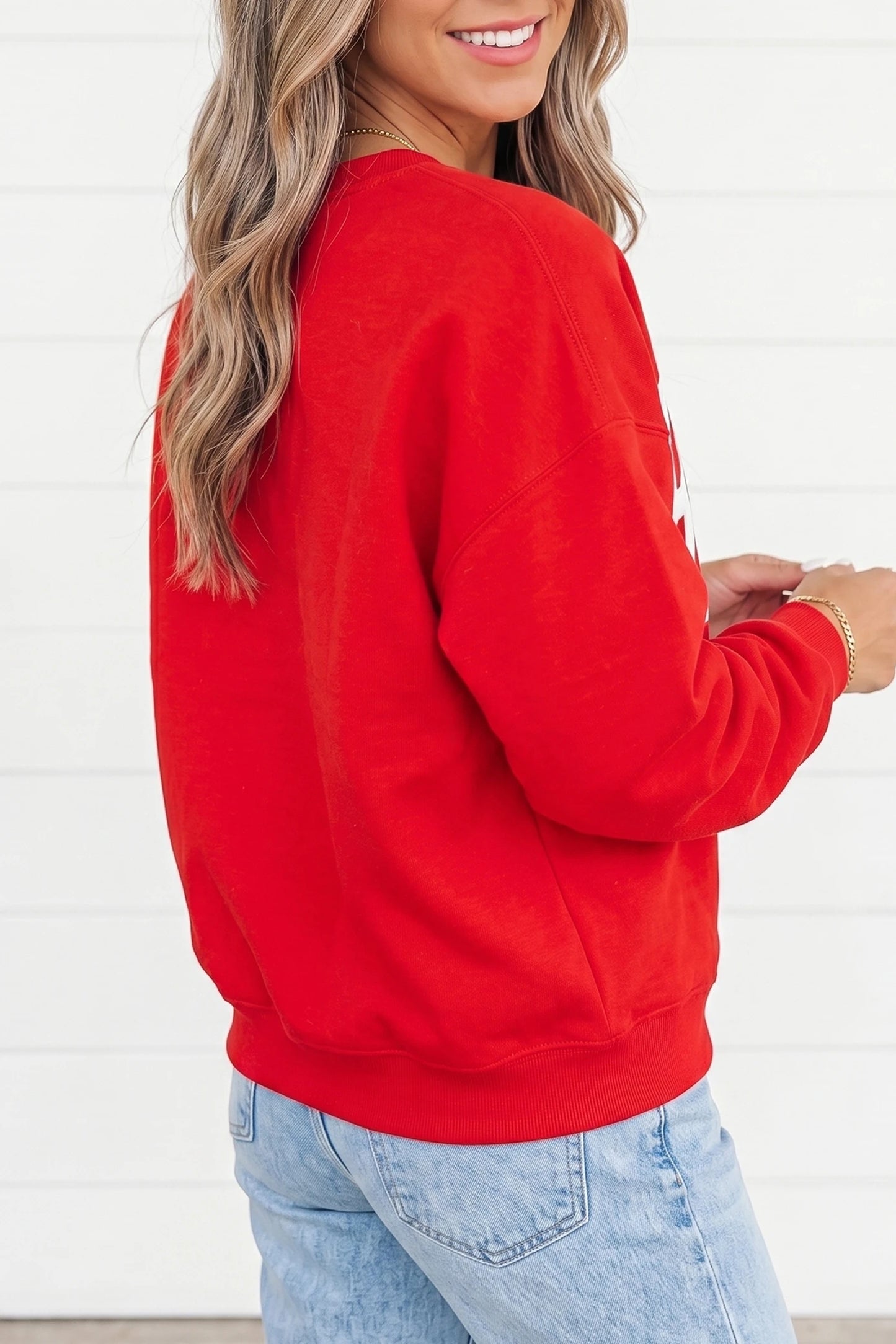 GAMEDAY Embroidered Patch Pattern Casual Shift Sweatshirt