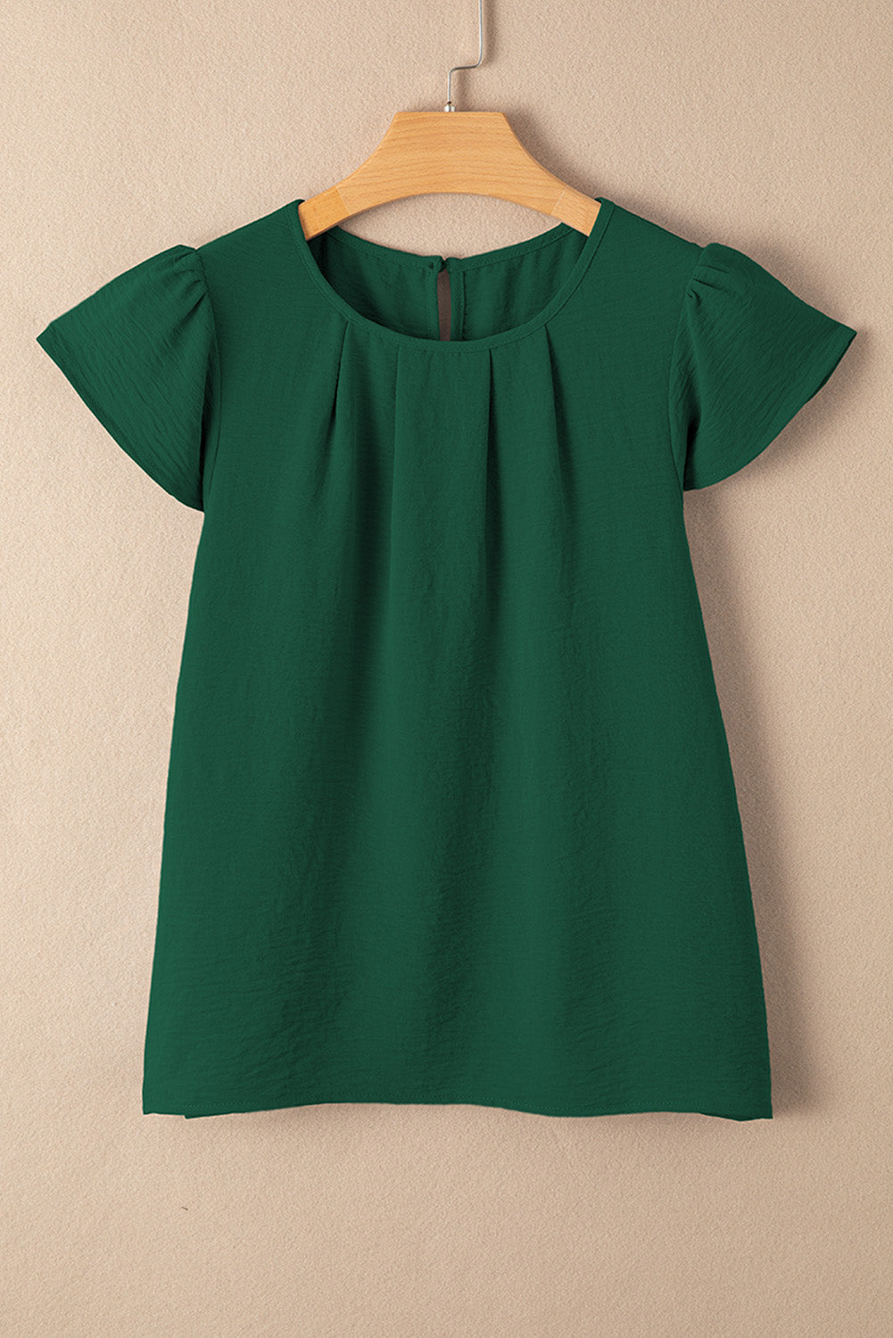 Blackish Green Flounce Sleeve Pleated Textured Blouse