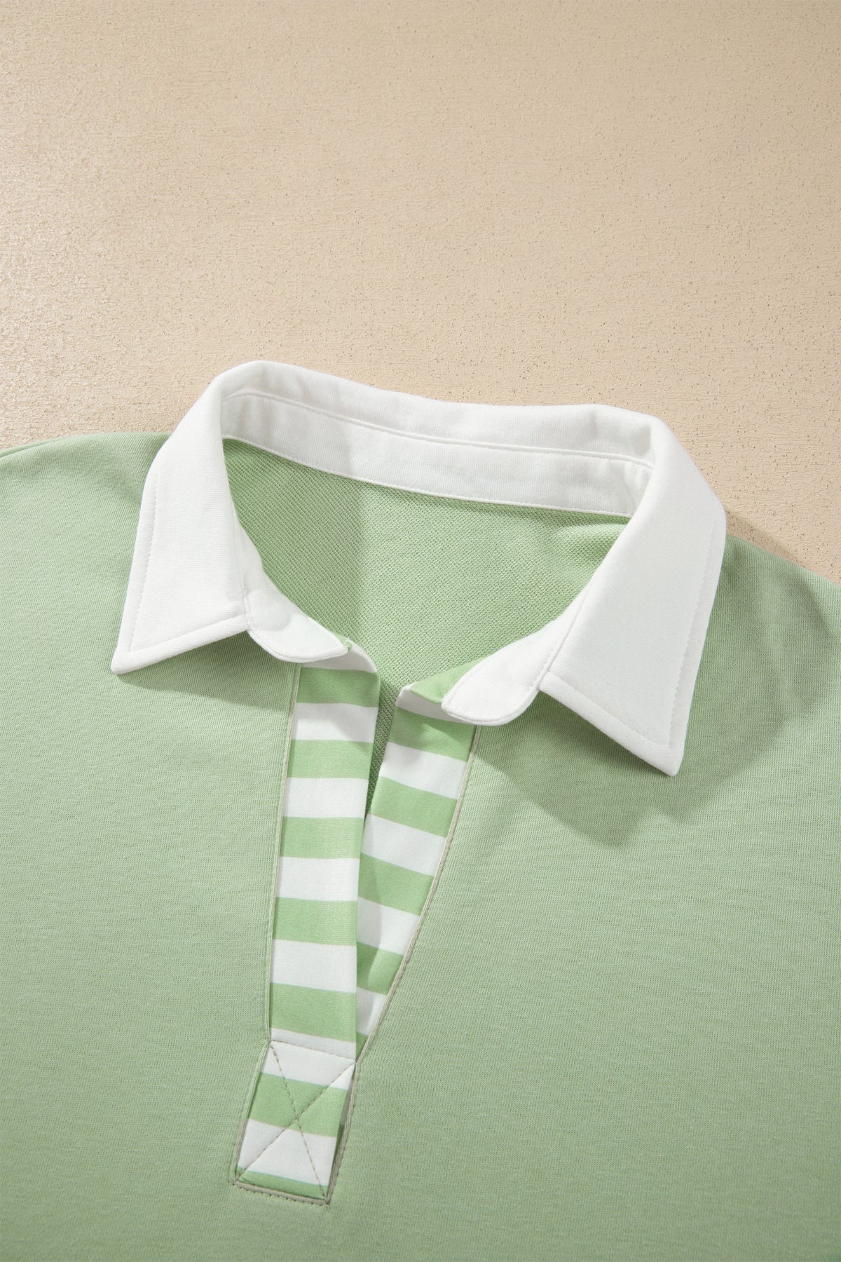 Smoke Green Striped Color Block Pullover Top Drawstring Shorts Set