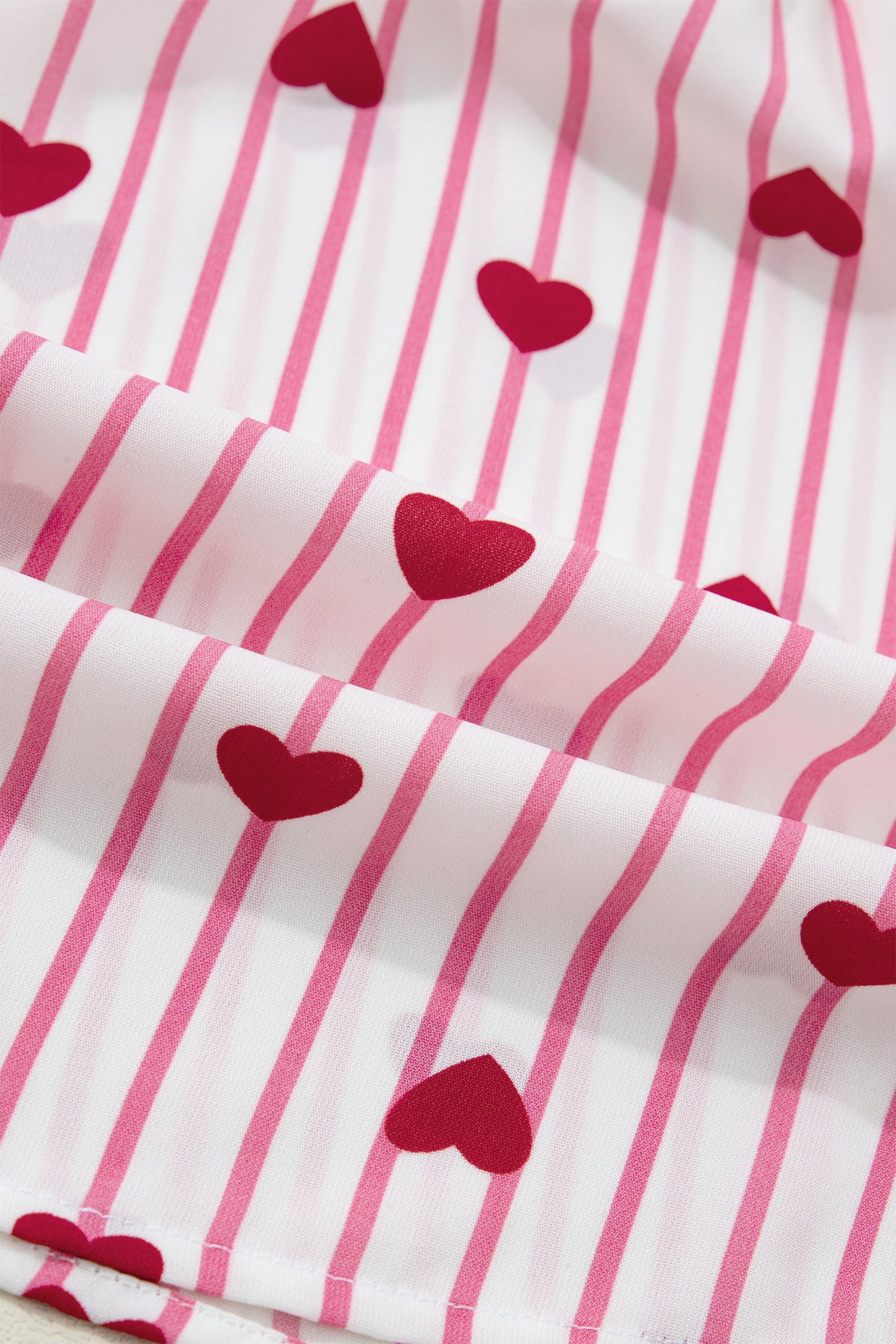 Pink Stripe Textured Heart Print Long Flounce Sleeve Shirt