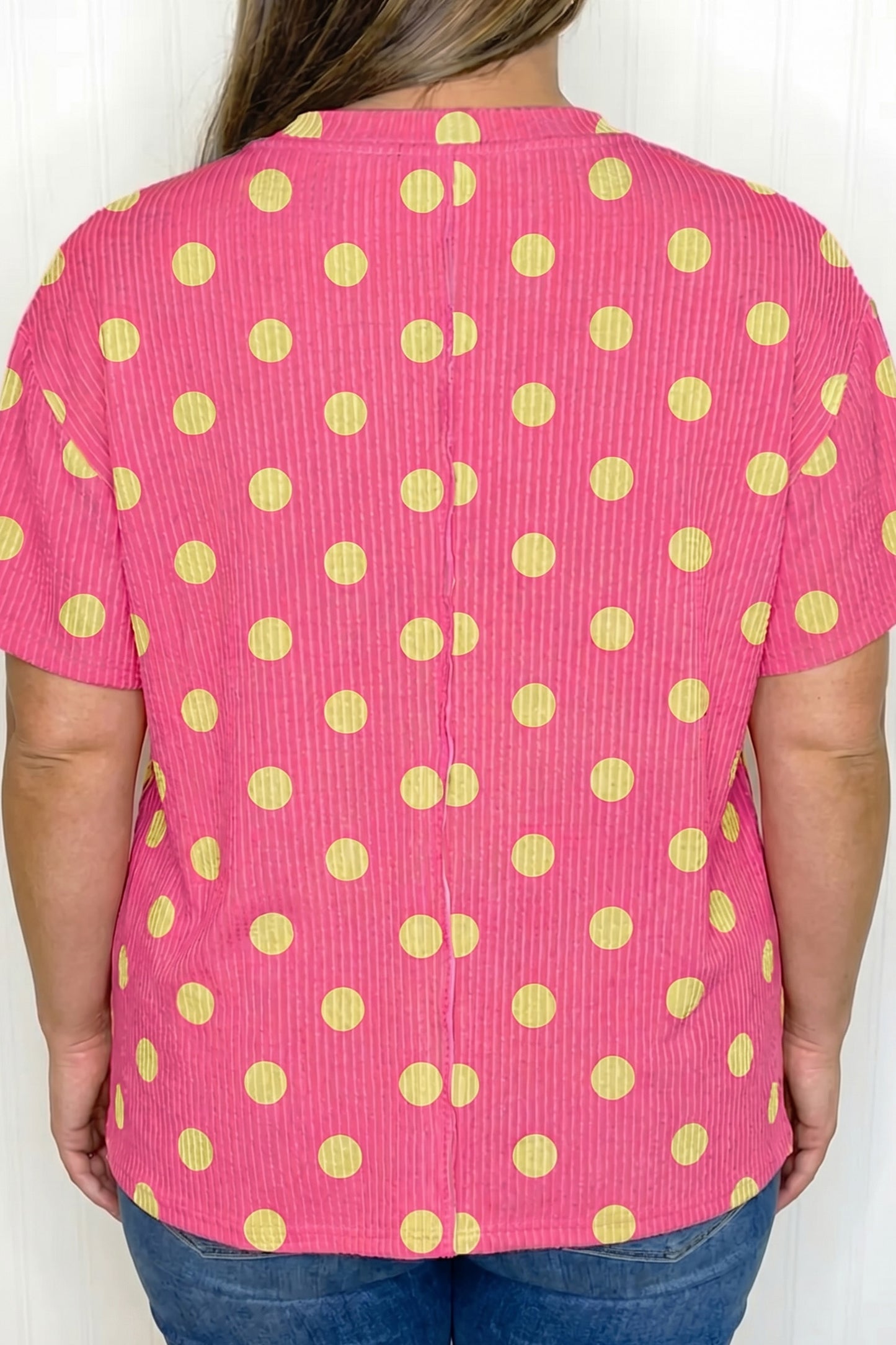 Polka Dot Waffle Knit Plus Size Pocket Top