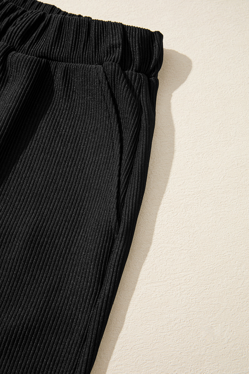 Ribbed Texture Baggy Drop Shoulder Pullover and Shorts Set