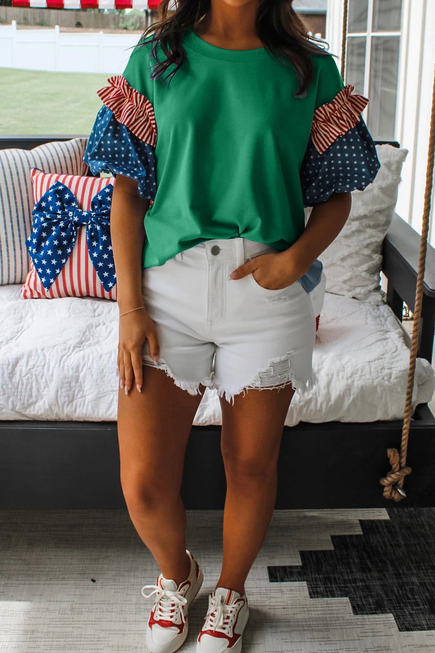 Stars Stripes Short Puff Sleeve Top