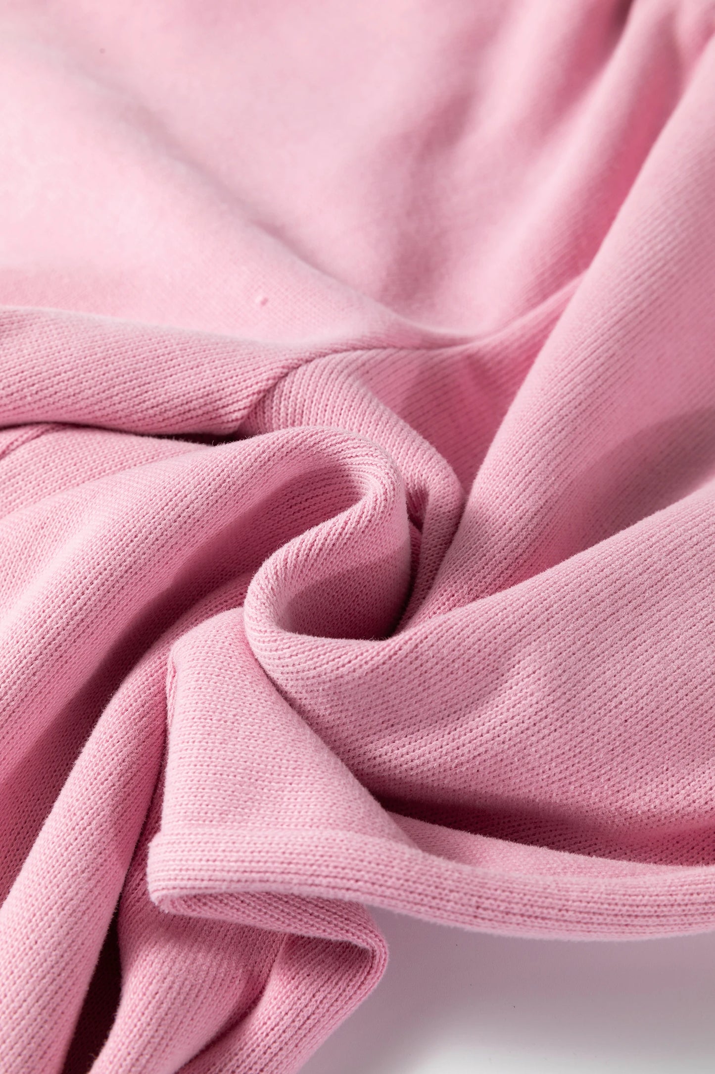 Pink Textured Knit High Neck Loose Tee Elastic Waist Loose Pant Set