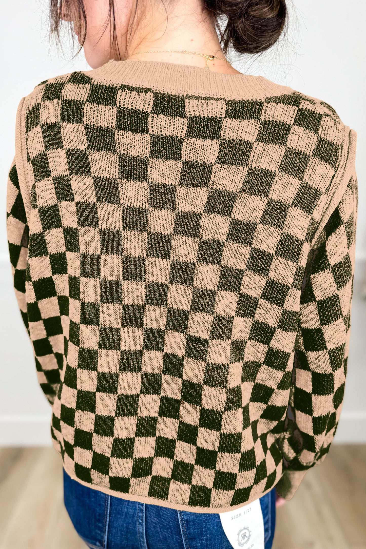 Multicolour Drop Shoulder Plaid Knit Long Sleeve Sweater