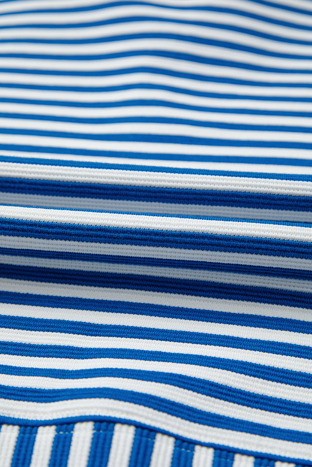 Blue Stripe Quarter Zip Collar Pullover Long Sleeve Top