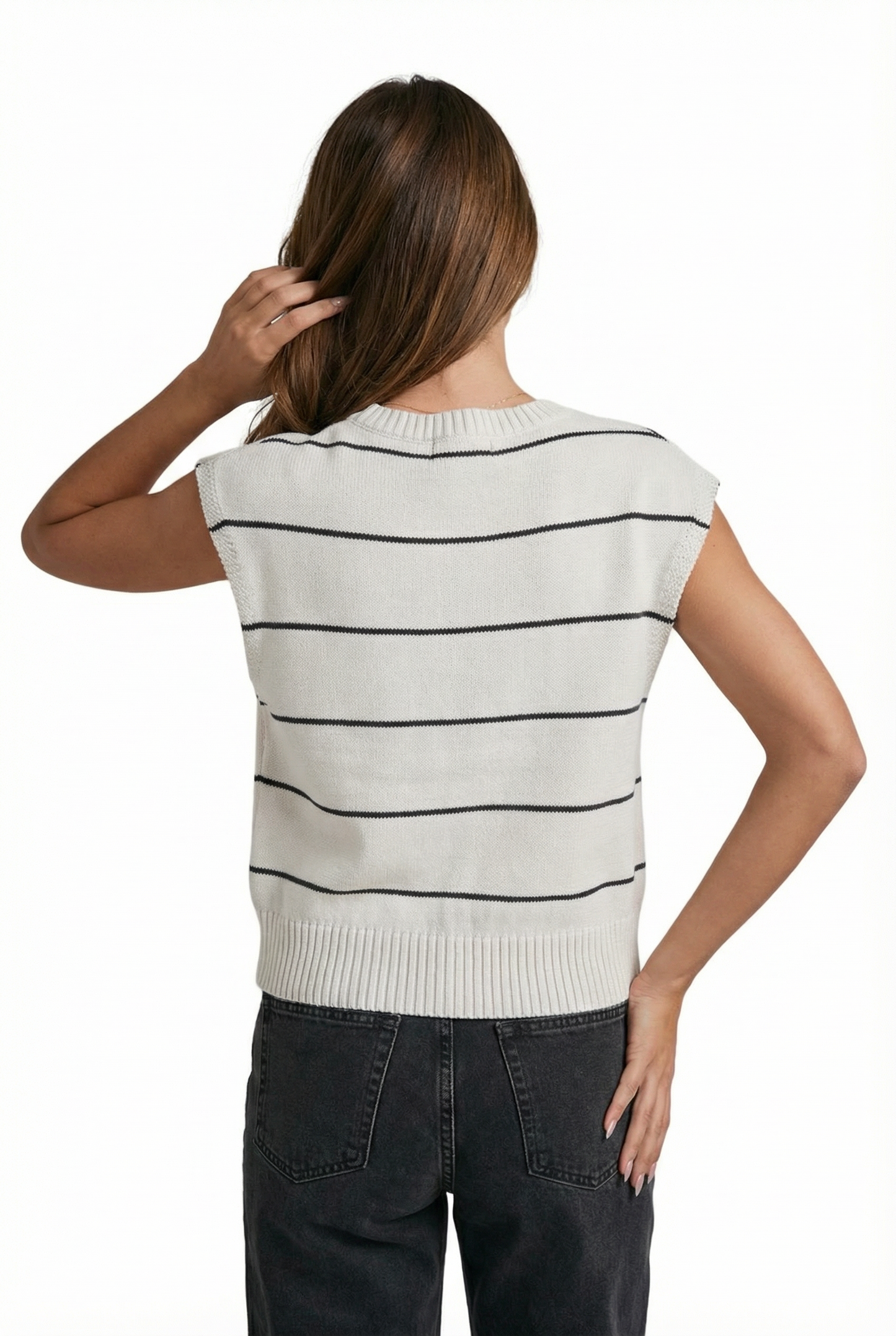 Striped Button Front Sleeveless Sweater Knit Top