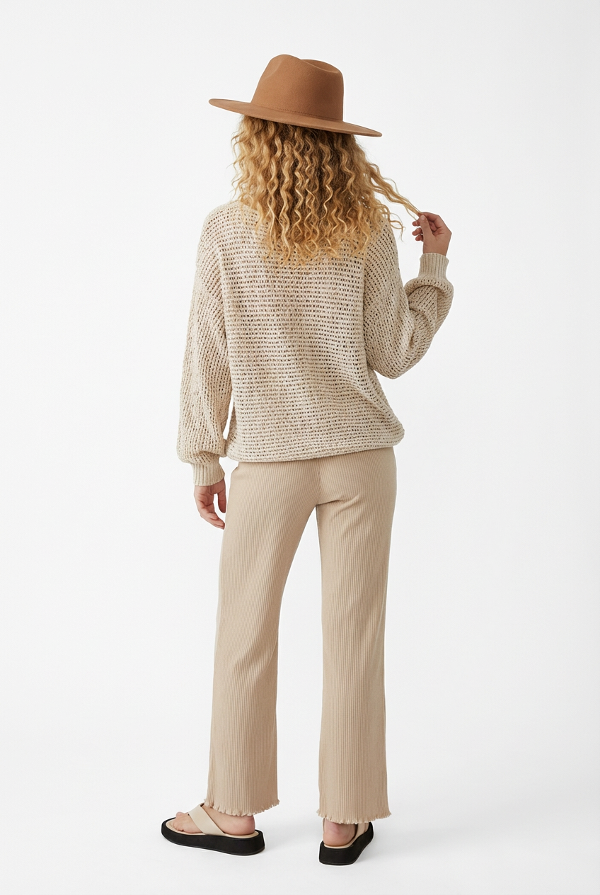Crochet Knit Round Neck Long Sleeve Boho Sweater