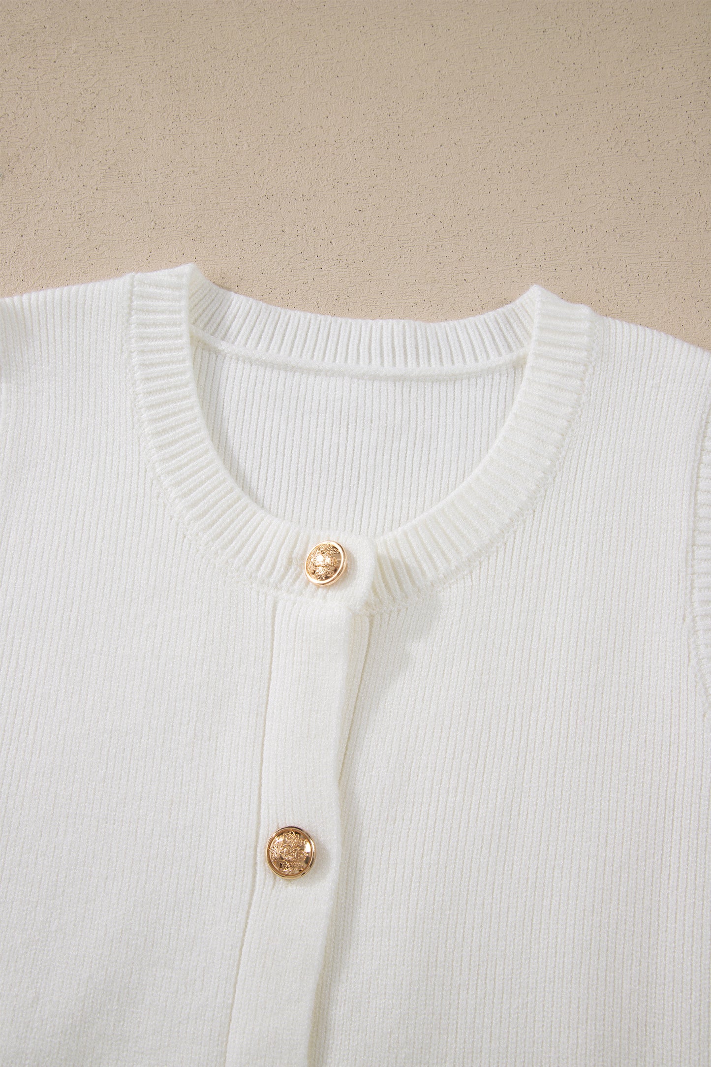 Yellow Cream Solid Color Sleeveless Knit Button Pocketed Sweater