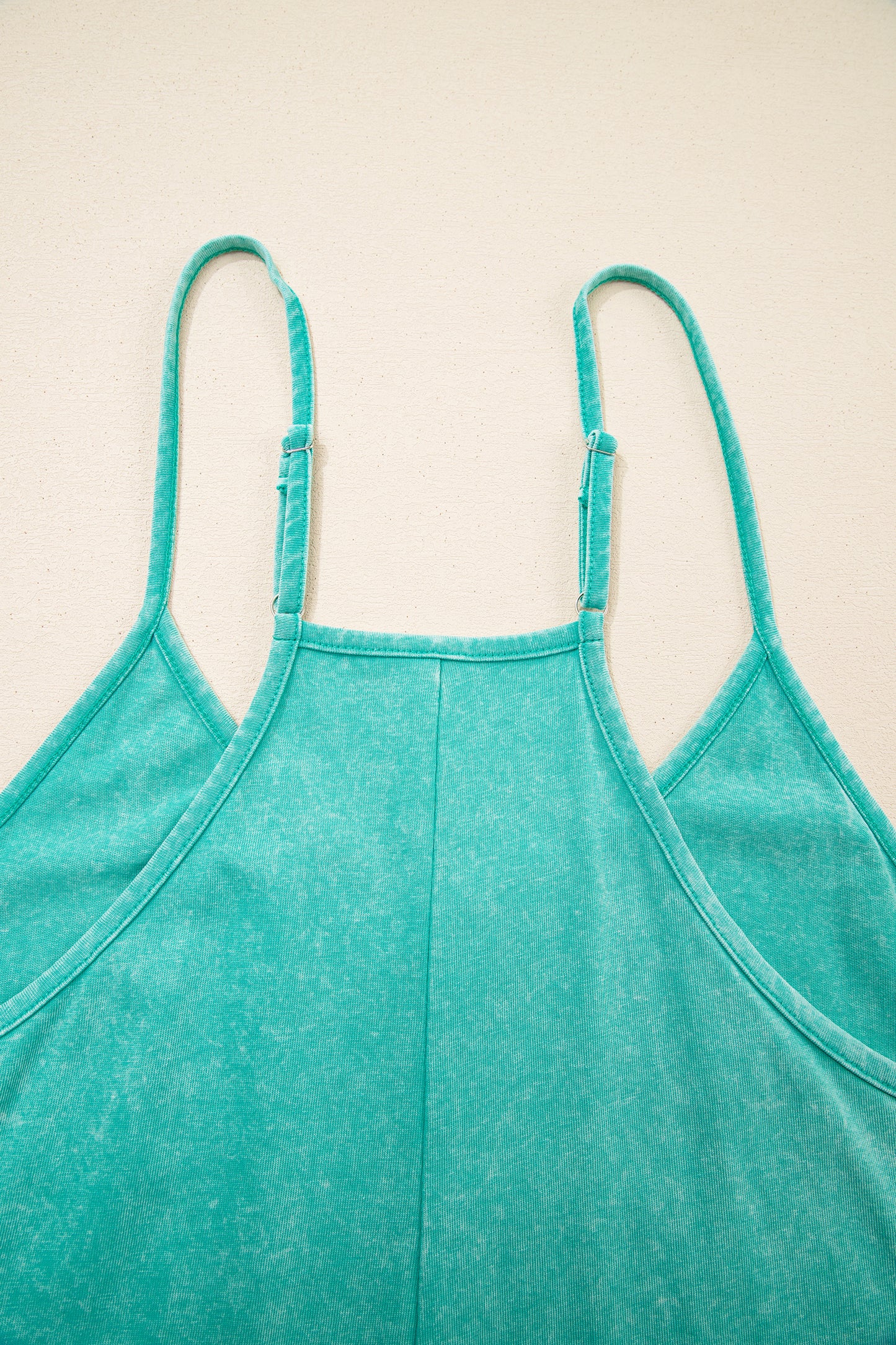 Mint Green Mineral Wash Spaghetti Straps Pocketed Romper