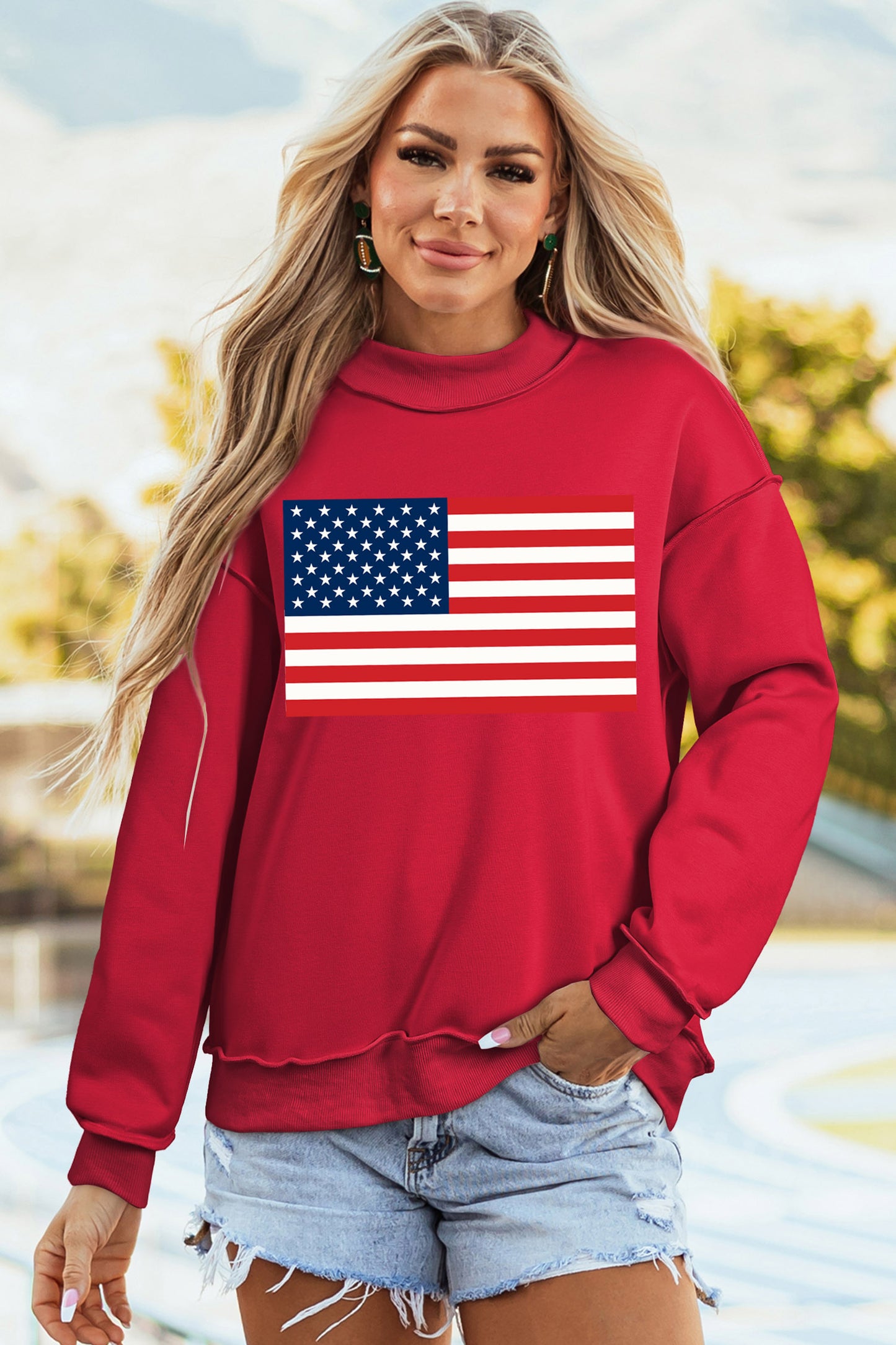 American Flag/ USA Double Side Print Reversible Mock Neck Sweatshirt