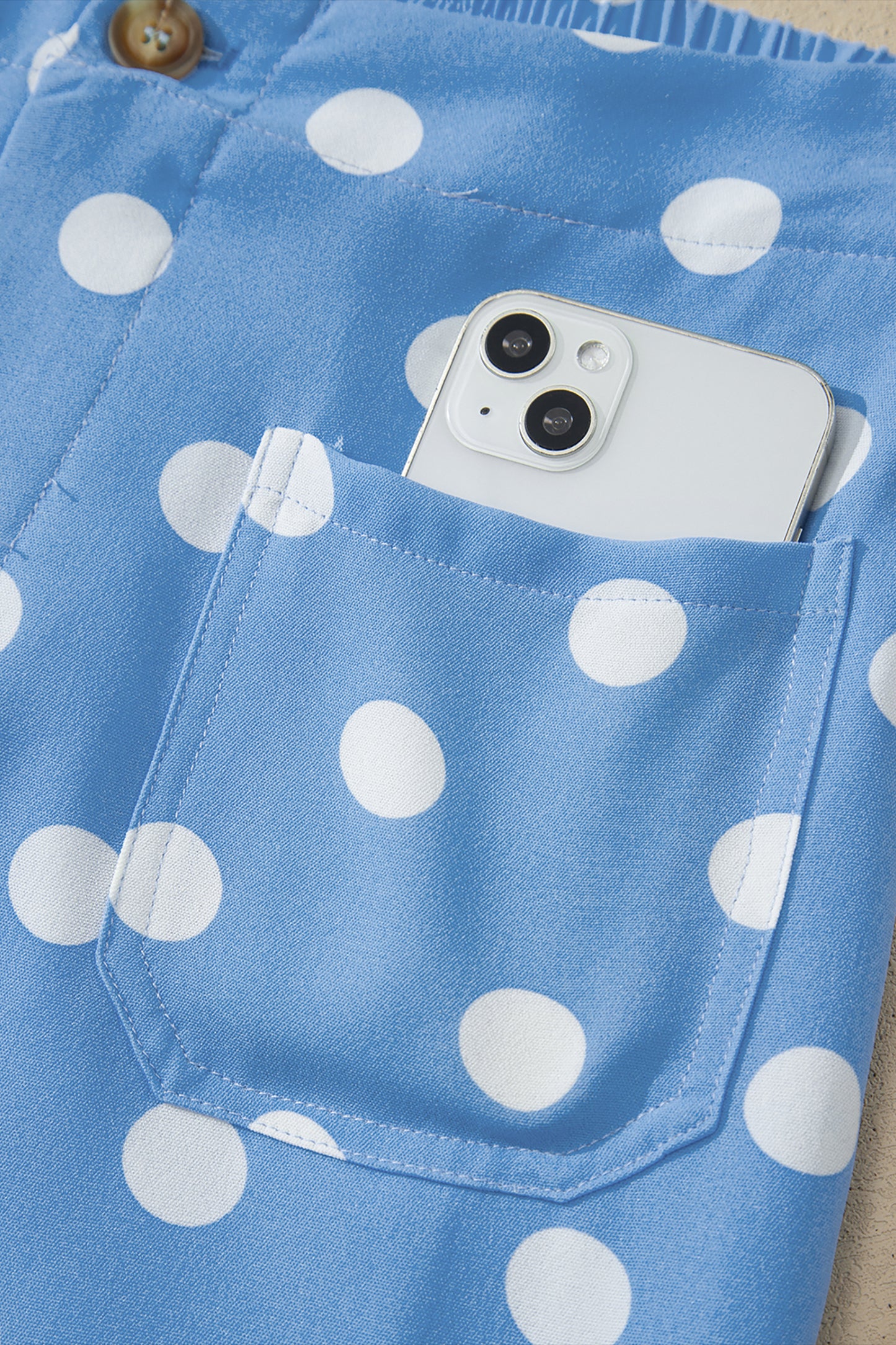 White Polka Dot Print Patched Pocket Loose Pants