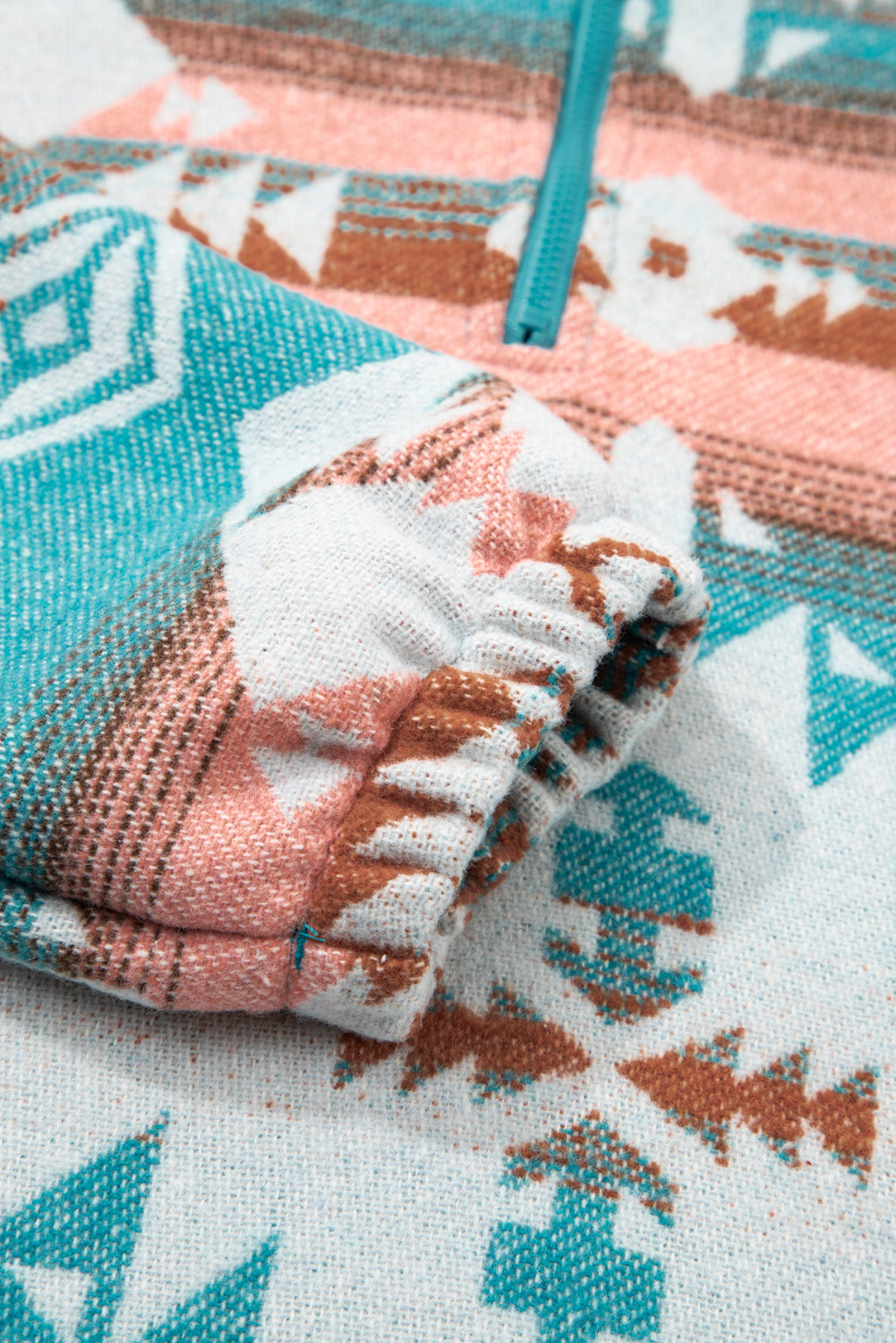 Khaki Quarter Zip Elastic Cuffs Aztec Sweatshirt