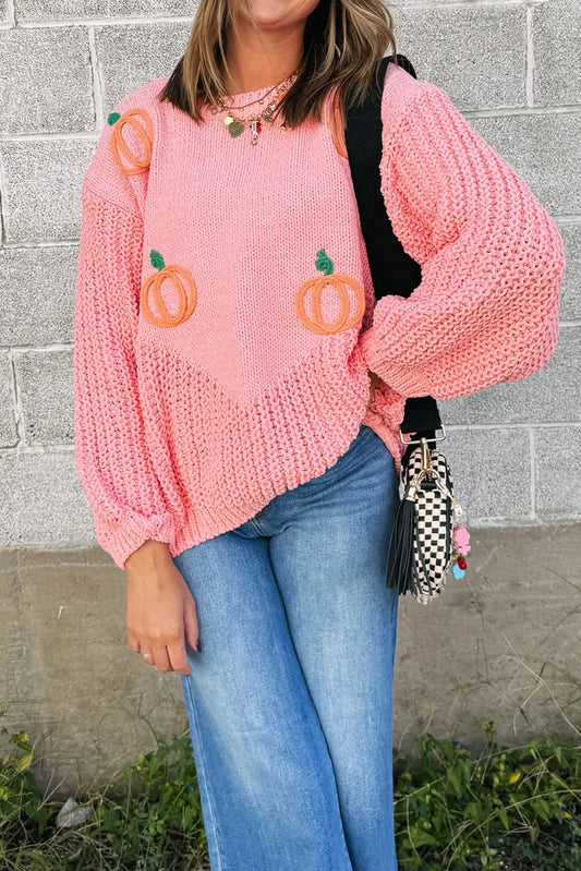 Blossom Pumpkin Embroidered Thanksgiving Sweater