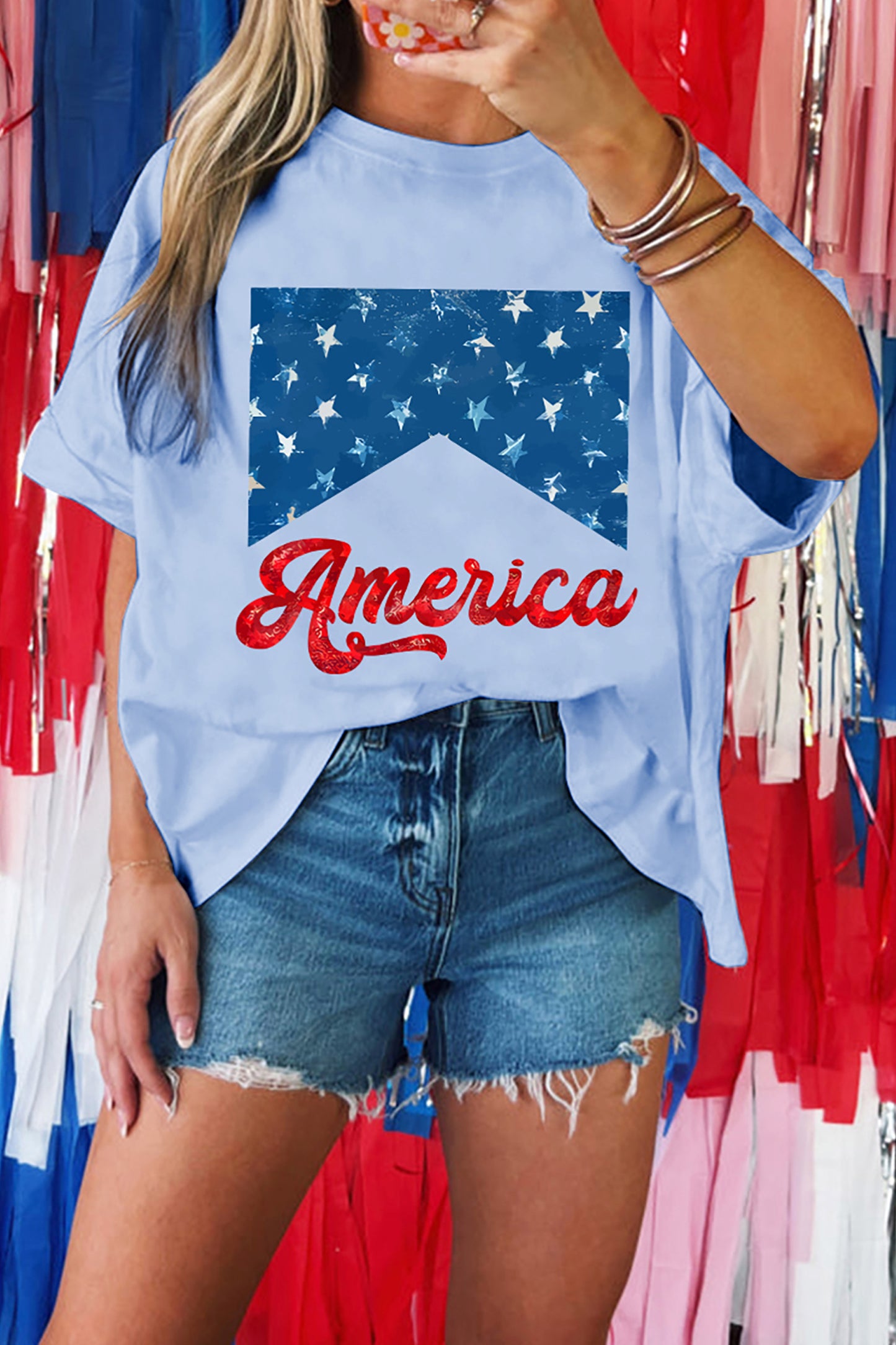Star Cotton Graphic Oversized Patriotic Tee