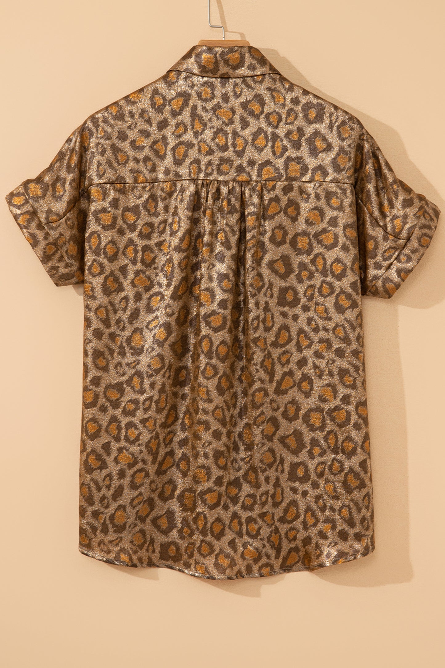 Gold Metallic Leopard Short Sleeve Casual Shirt