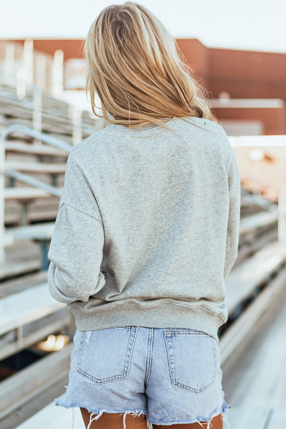 Gray Rugby Football Bowknot Graphic Game Day O Neck Sweatshirt