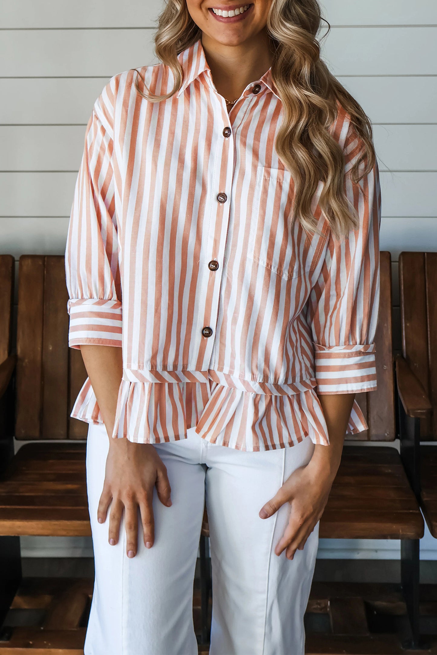 Striped Blouse Casual Peplum Boutique Shirt