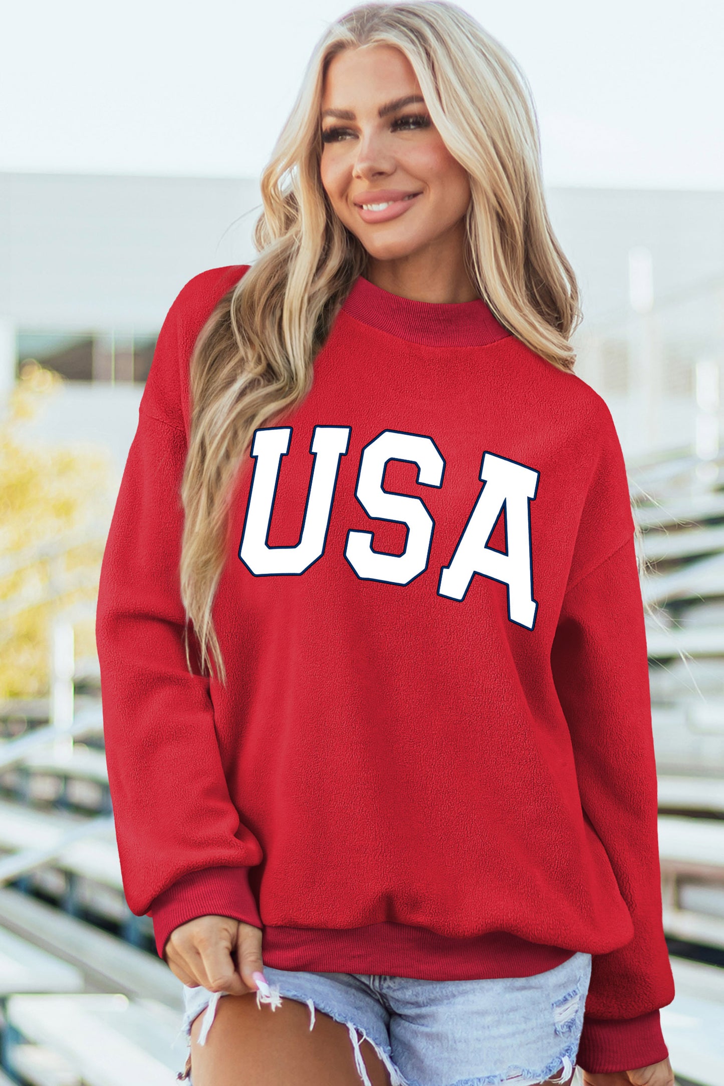 American Flag/ USA Double Side Print Reversible Mock Neck Sweatshirt